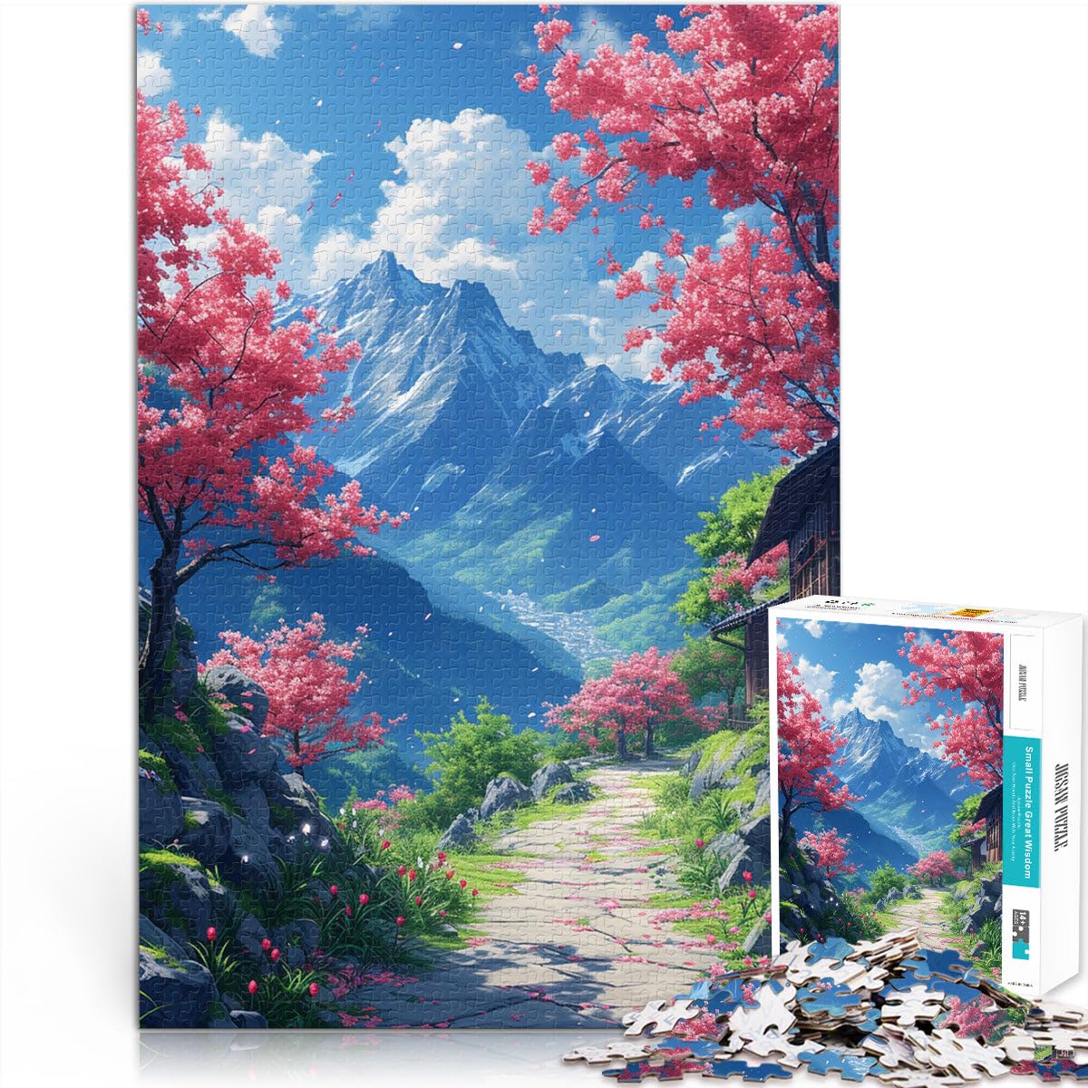 1000 Adult Pieces Jigsaw Puzzle Cherry Blossoms and Mountains Puzzle Artwork Funny Jigsaw Puzzles 14.96 in x 20.47 in for teenager Age 14 Up โ image 1