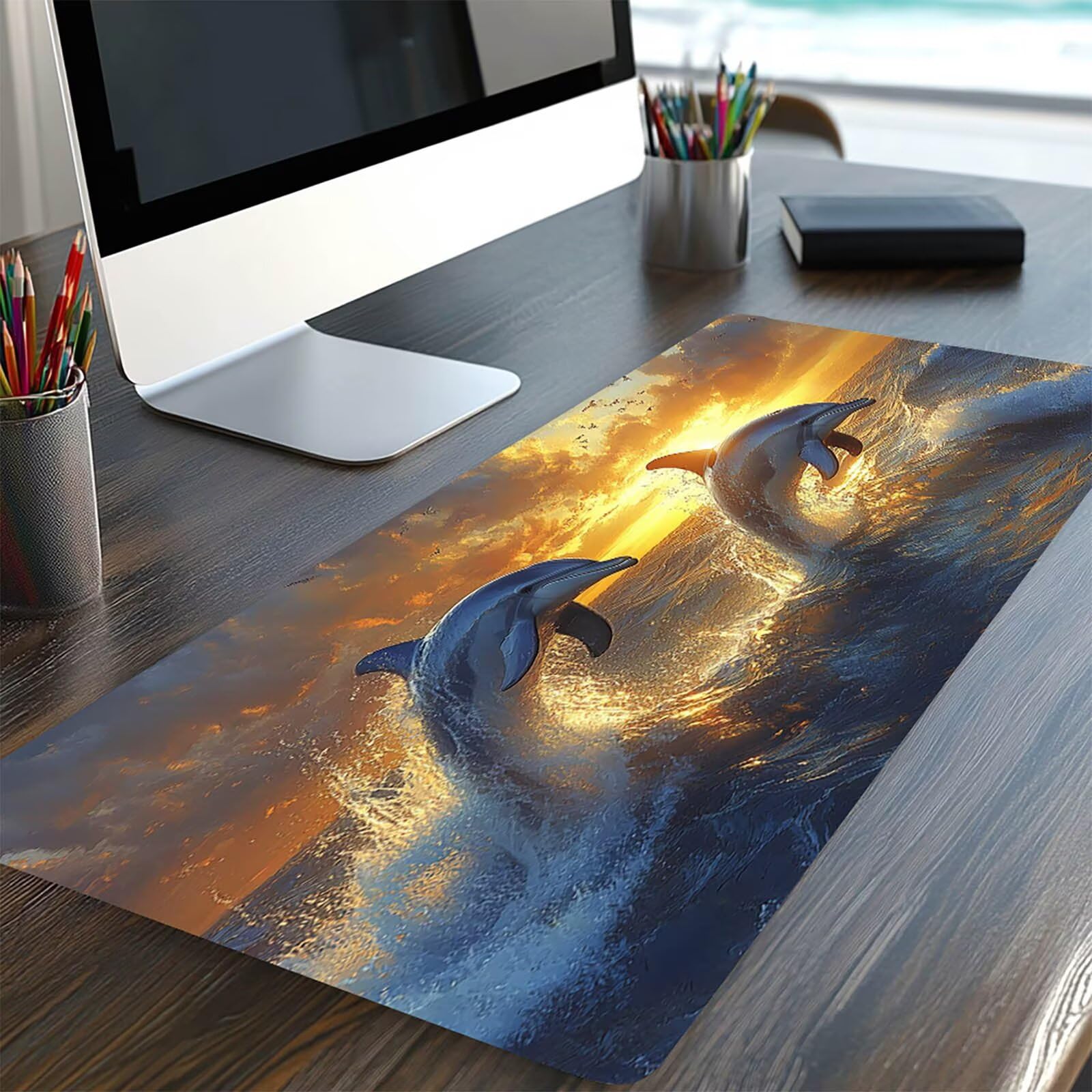 Gamingowa podkładka pod mysz XXL, delfin, zwierzęta, 120 x 60 x 0,3 cm, wodoodporna, antypoślizgowa podkładka na biurko, poprawia precyzję i prędkość, akcesoria gamingowe na biurko, model 03138