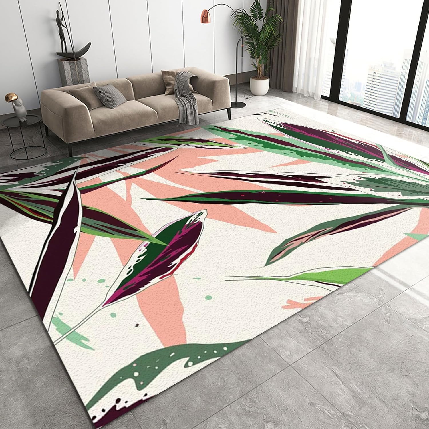 Tapis 3D imprimé feuilles grand tapis lavable et antidérapant home decor