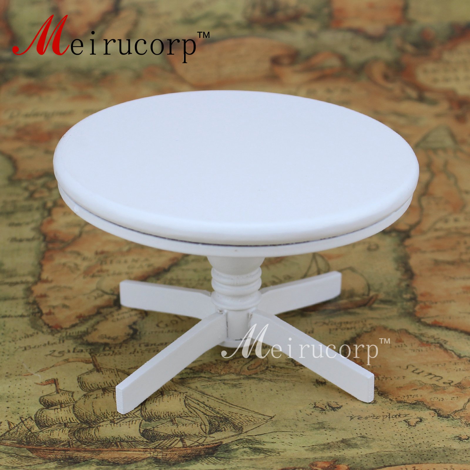 Meirucorp Set di mobili in miniatura per case delle bambole in scala 1:12, tavolo rotondo e sedie bianche