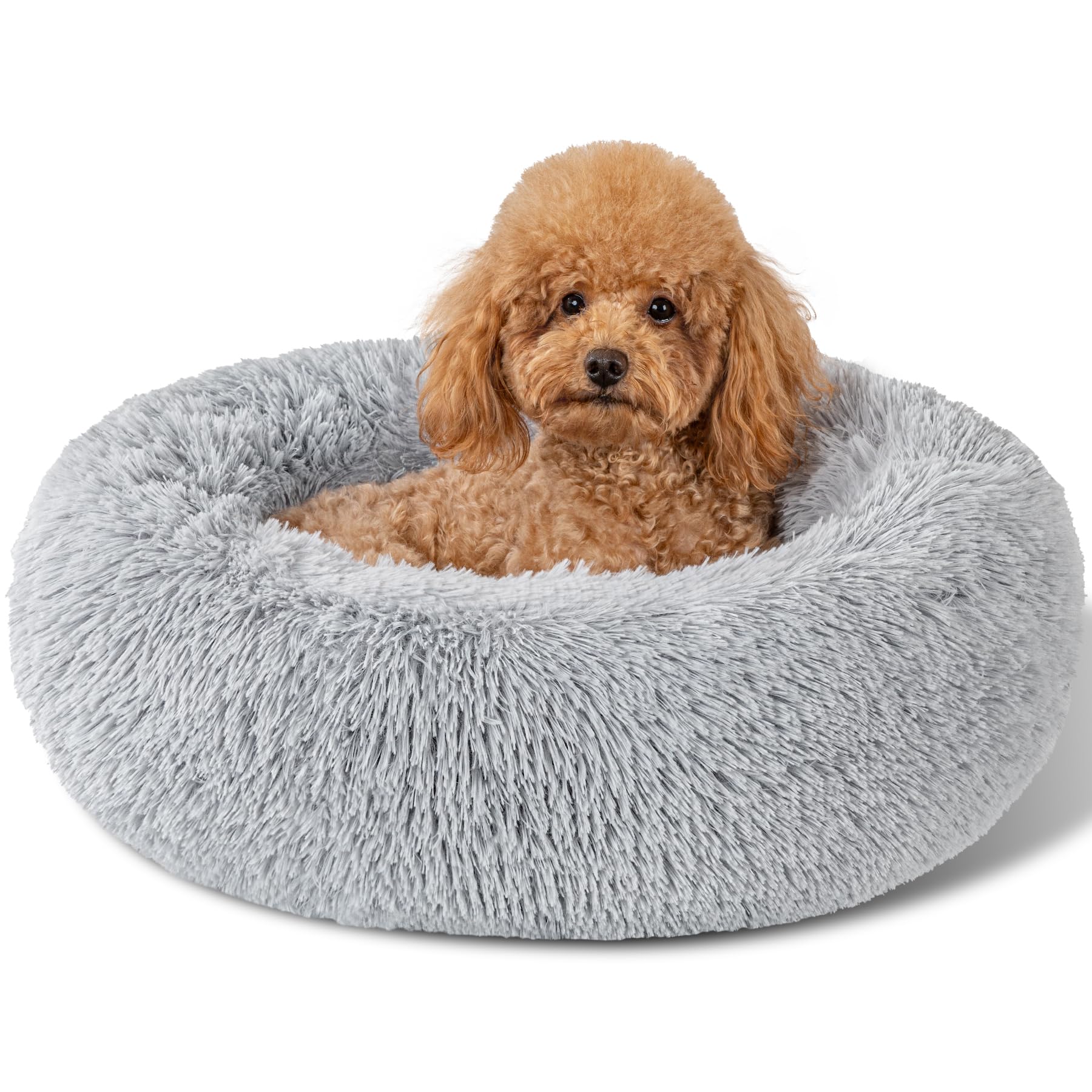 Kimpets Dog Calming Beds for Small Medium Large Dogs - Round Donut Washable Puppy Dog Bed, Anti-Slip Faux Fur Fluffy Donut Cuddle Anxiety Cat Pet Bed(