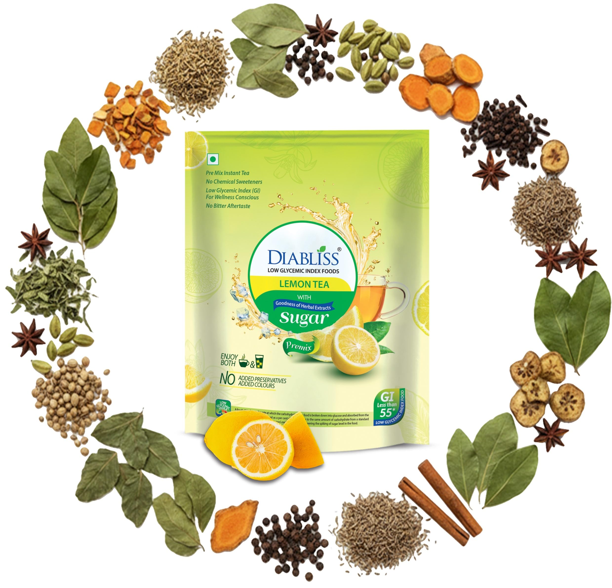 Herbal Wellness Lemon Tea – Low GI Instant Tea with 17 Herbs & Spices | Natural Lemon Flavour | Glucose-Friendly Drink for Daily Wellness | Trusted by Consumers in 3 Continents | 500g Pouch