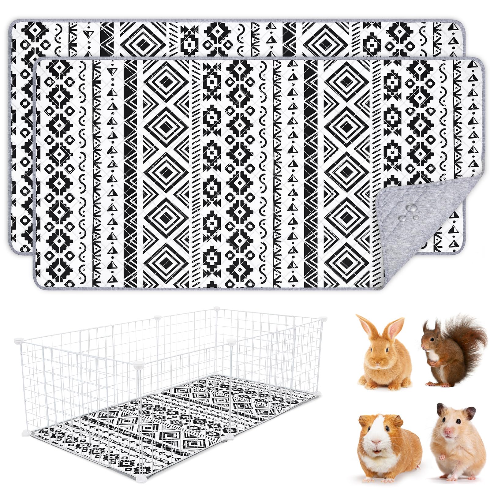 2 Pack Guinea Pig Bedding, Washable Guinea Pig Cage Liner Reusable Guinea Pigs Mat Waterproof Guinea Piggy Bedding for Cage, Super Absorbant Pee Pads