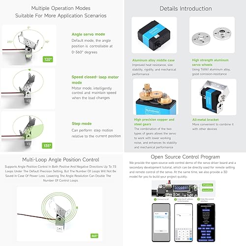 Miniatura 7 de Waveshare Servos de bus serie de voltaje de amplio rango de 55.1 lbs.Cm, alta precisión y par grande, con codificador magnético programable de 360
