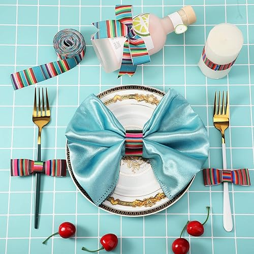 Miniatura 2 de WILLBOND 6 rollos de cintas de serape con rayas arcoíris mexicanas de 1 pulgada, cinta colorida de grogrén para fiestas, manualidades, decoración,