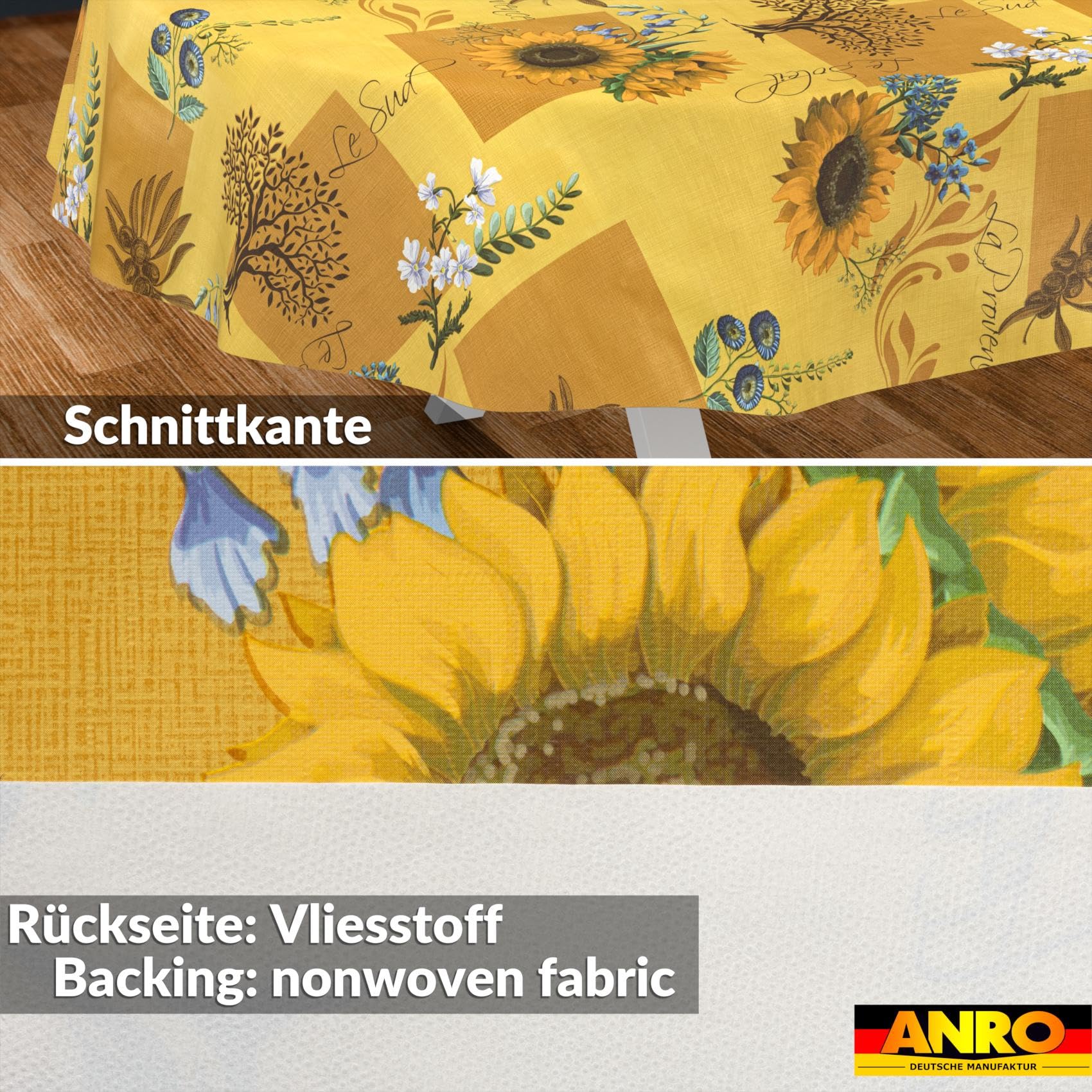 Wachstuchtischdecke Tischdecke abwaschbar Wachstischdecke pflegeleicht wasserabweisend Lotuseffekt Gartentischdecke Sonnenblume Oval 180 x 140 cm Schnittkante