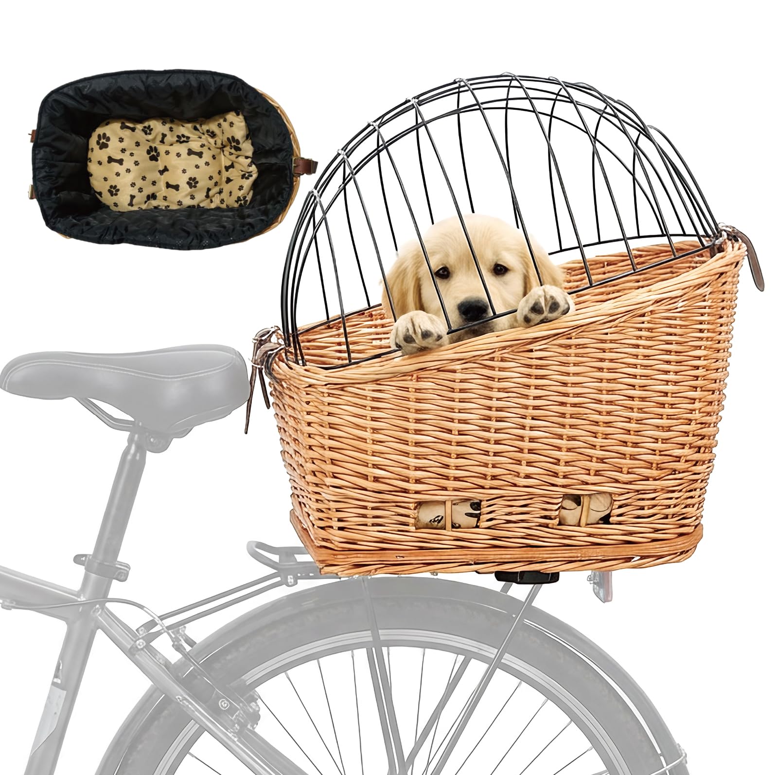 Amazon.co.jp: 犬用リアバイクバスケット、ウィッカーペット自転車