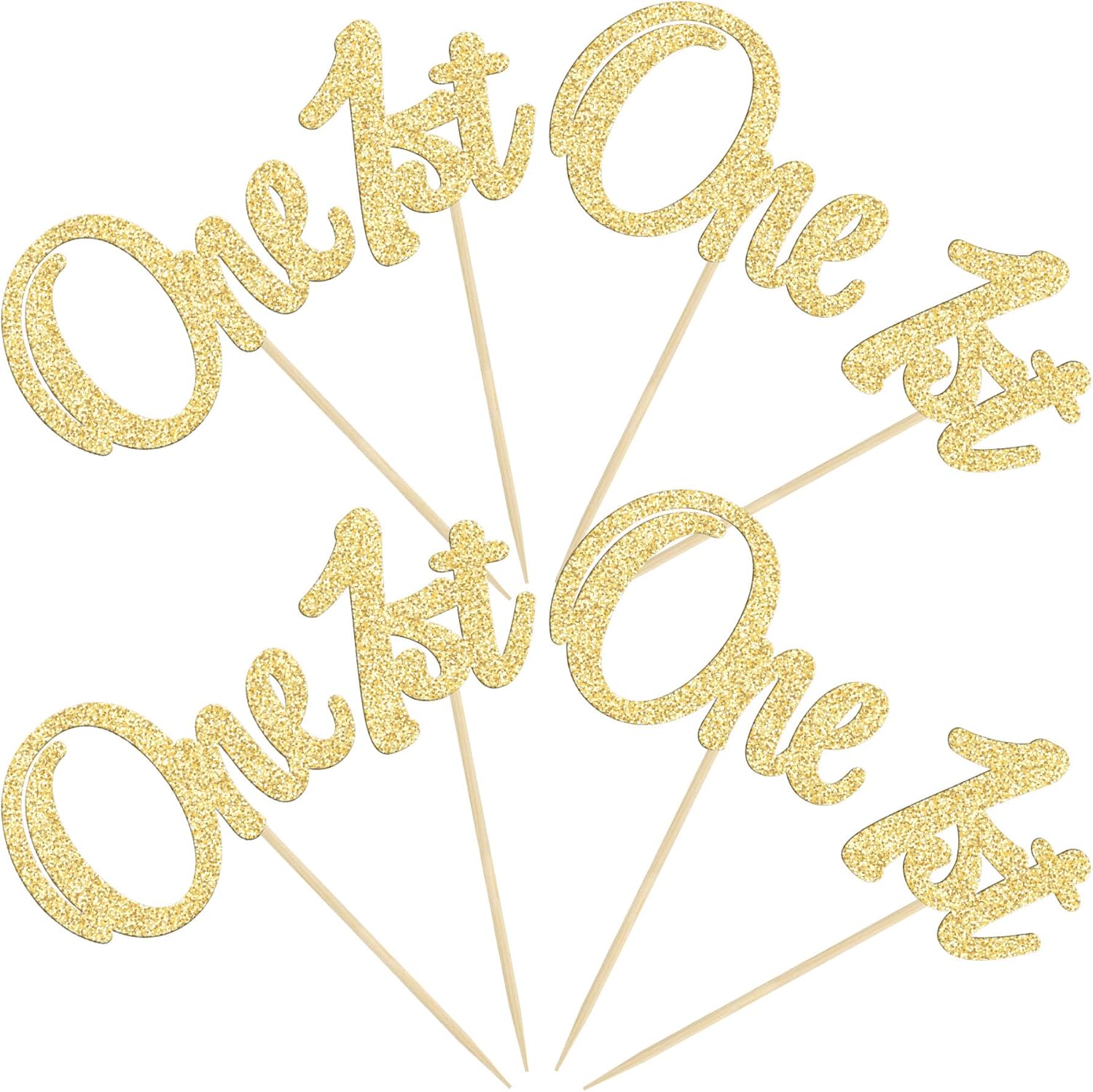 Gyufise 24Pcs 1st Birthday Cupcake Toppers Glitter One Cake Toppers First Birthday One Cupcake Picks for Baby Shower 1st Birthday Party Cake Decorations Supplies Gold - Image 3