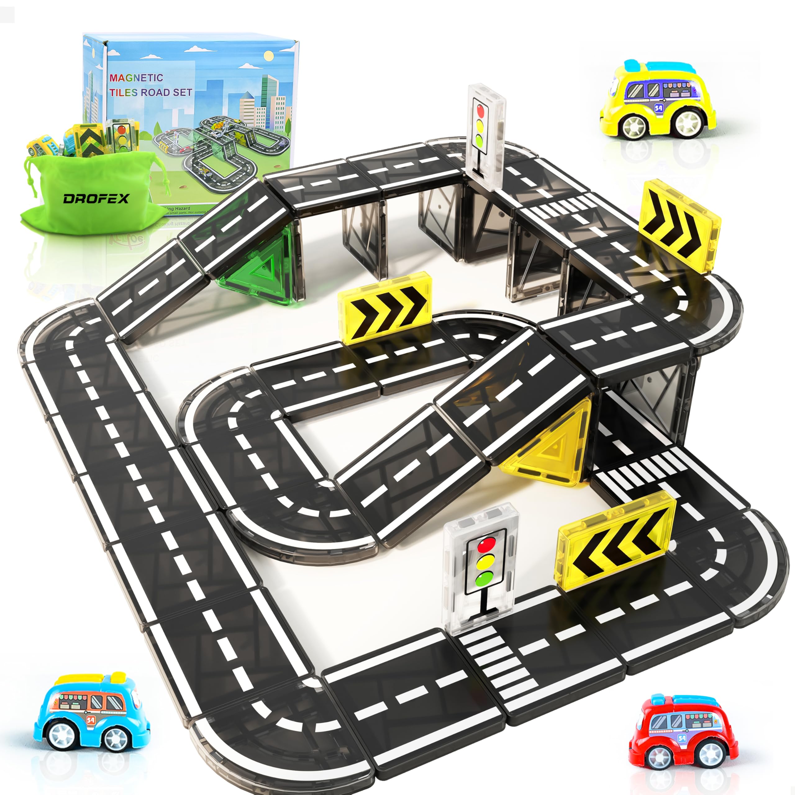 Amazon.com: Drofex 42pcs Magnetic Tiles Road, Magnetic Building