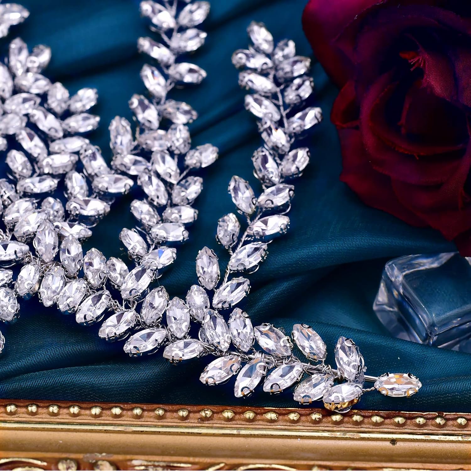 Silver Rhinestone Wedding Tiara，Headpiece Forehead Tiara Jewelry Head Chain, Crystal Headpiece Bridal Hair Accessories for Bride Women HP373 - Image 6