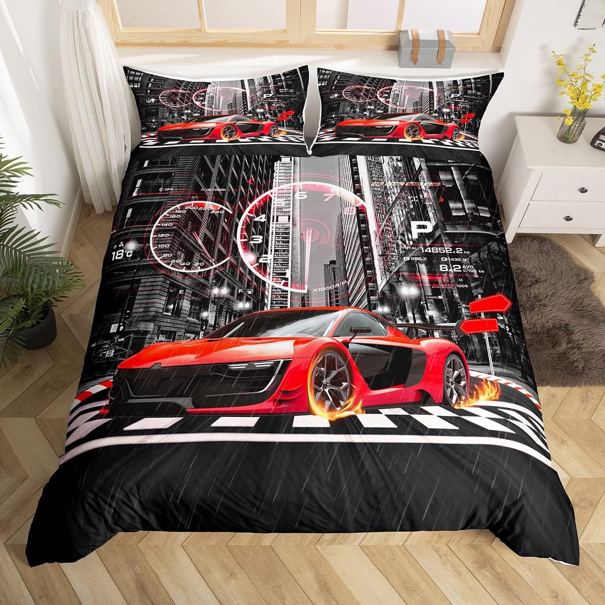 Red Race car Bedding Set for Girls Boys Racing Car