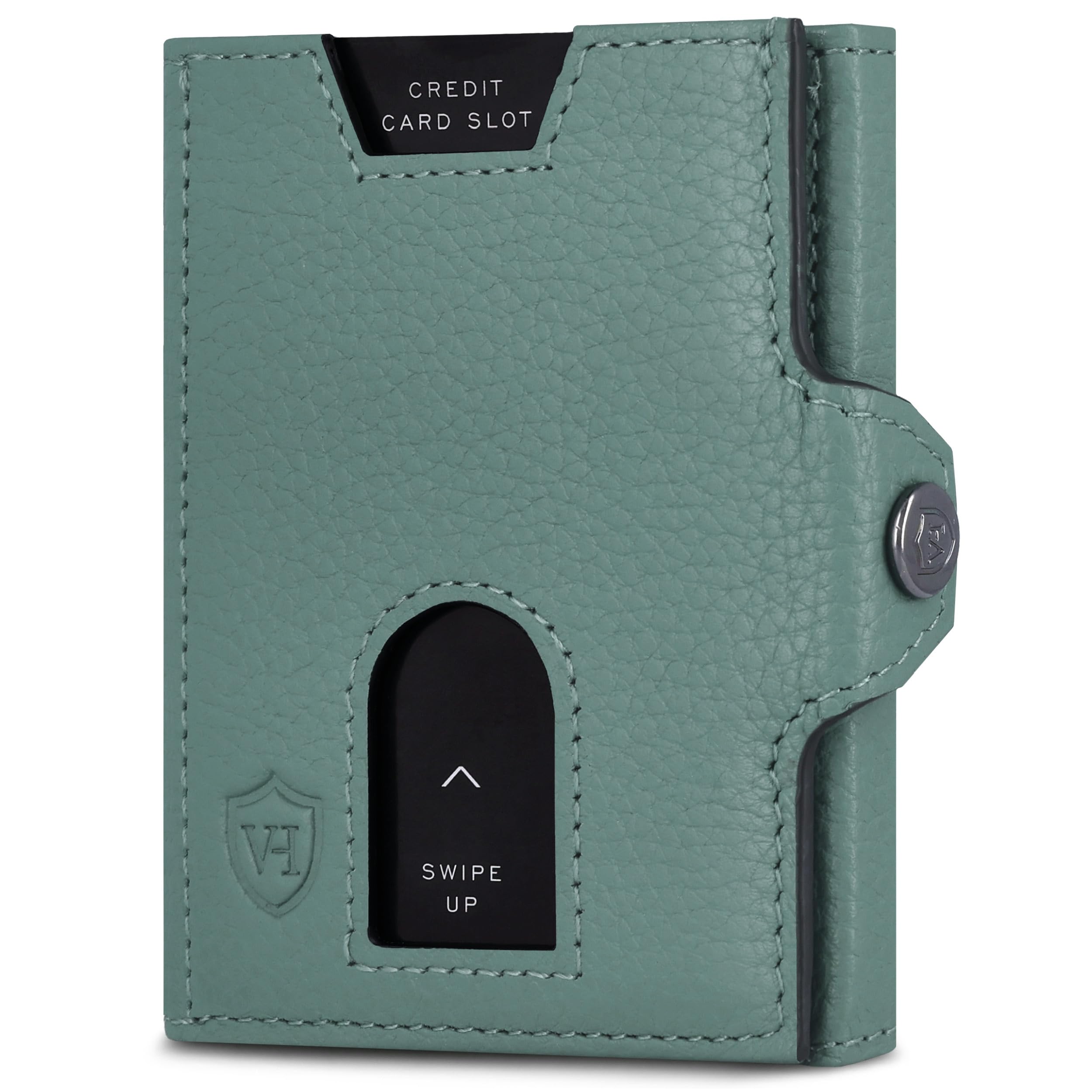 VON HEESEN Slim Wallet mit RFID Schutz - Geldbörse Herren klein - Mini Geldbeutel Damen Portmonee - Kartenetui Echtleder Karten Portemonnaie - Leder Kreditkartenetui Türkis Silver Pine