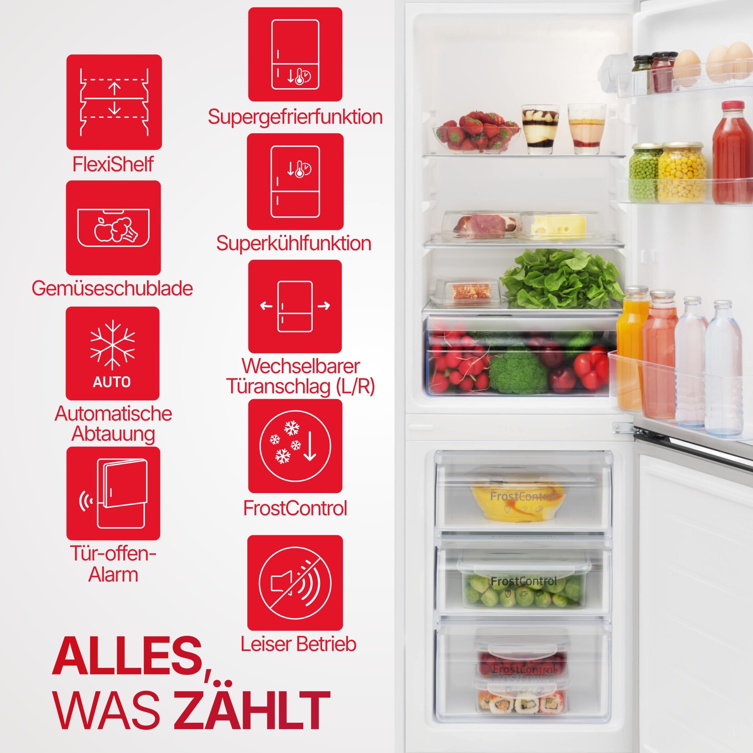 Amica Kühl‑Gefrierkombination freistehend 157 l FrostControl Superkühl und Supergefrierfunktion Sicherheitsglas LED‑Beleuchtung 144 x 47,4 x 49,5 cm – Kuehlschrank Freistehend Weiß