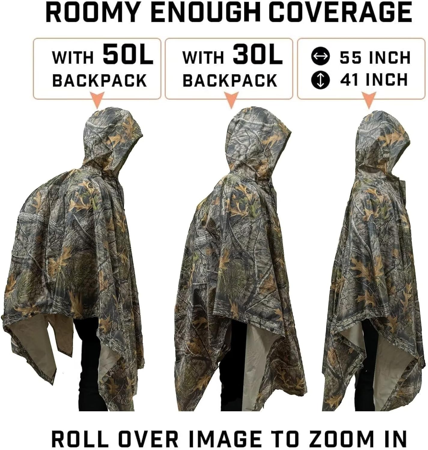LOOGU Rain Poncho Waterproof Hooded Rain Coat Multi-Use Camo Shelter Ground Sheet for Hunting Camping Hiking - Image 5