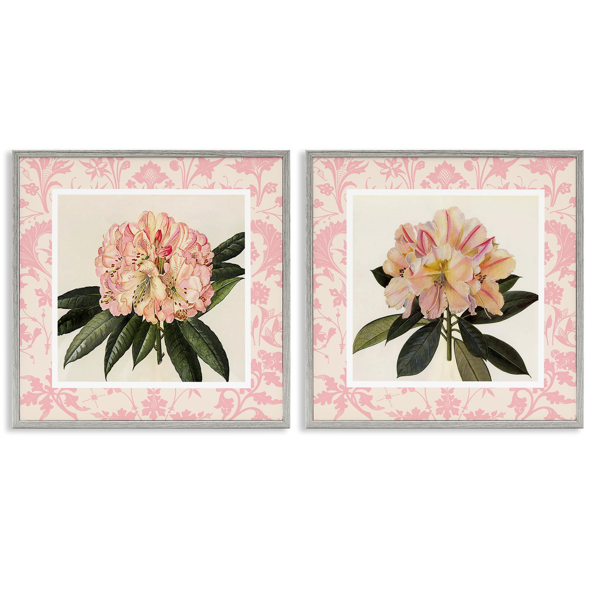 Stupell Industries Farmhouse Gray (Textured) 'Pink Vintage Pattern Botanicals'| 2Pc Framed Giclee Art Set 2
