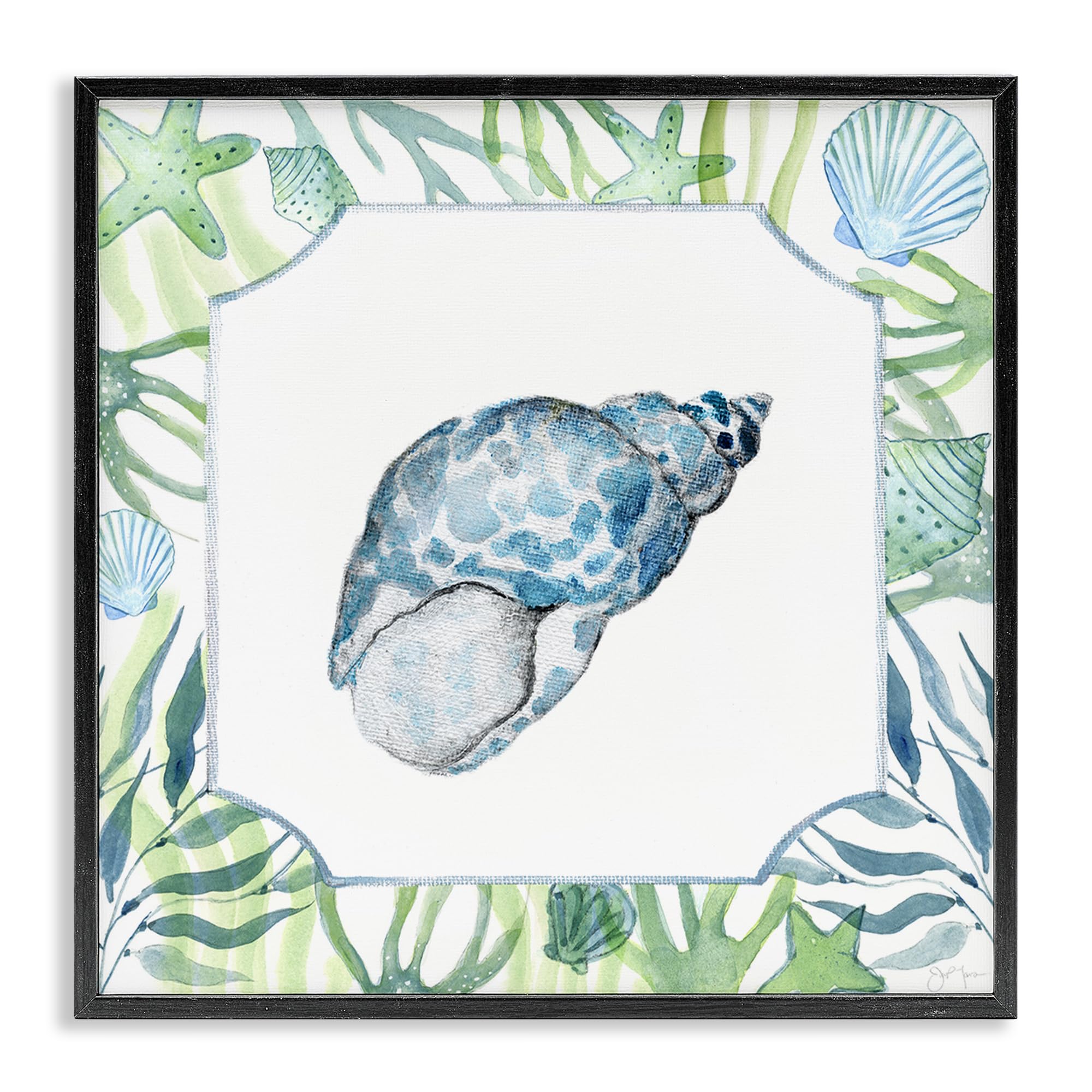 Stupell Industries Midnight Black (Textured) 'Spotted Cowrie With Seaweed'| Framed Giclee Art