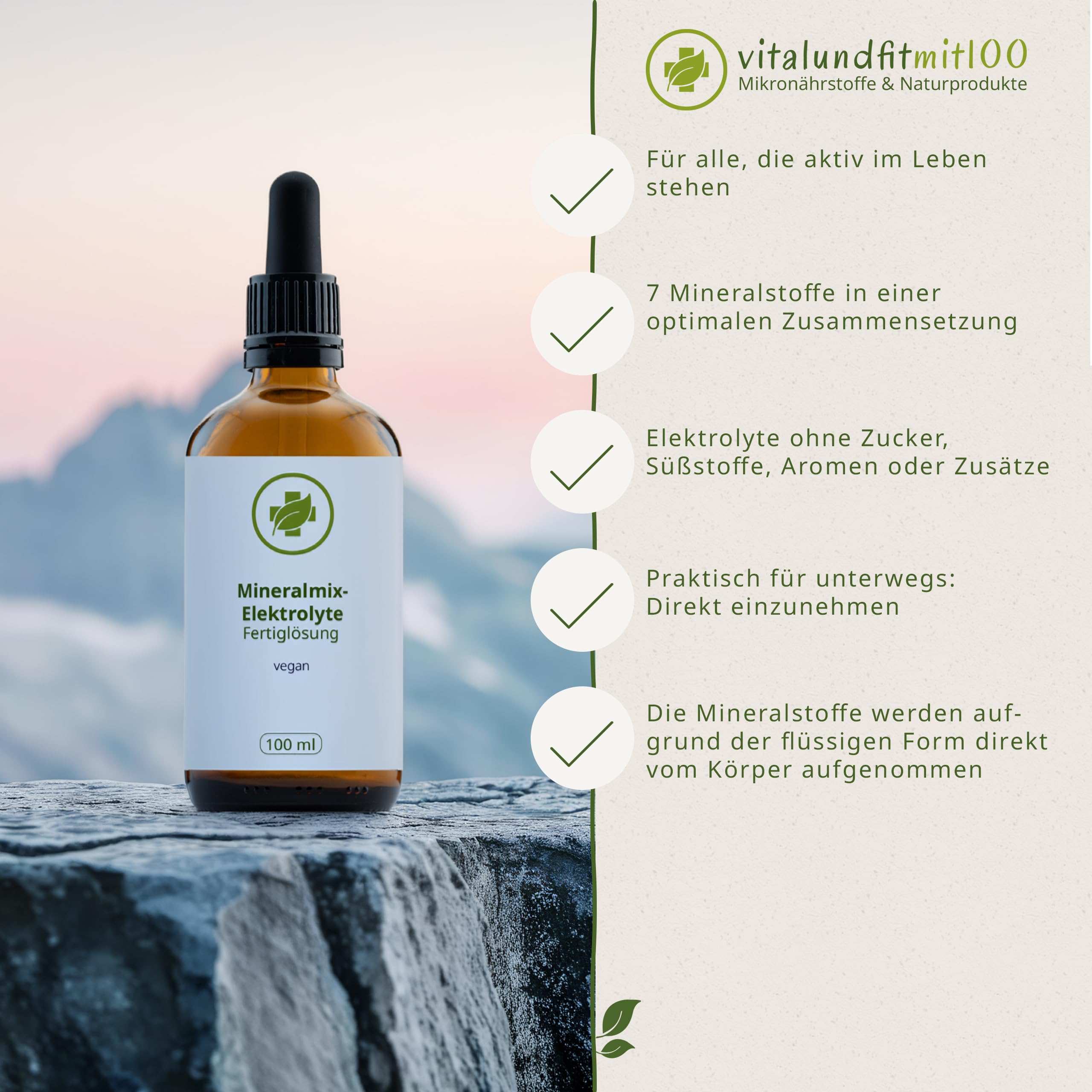 Mineralmix Elektrolyte Fertiglösung – 100ml flüssige Elektrolyte ohne Zucker – Optimierte Bioverfügbarkeit – vegan – für Sportler und aktive Personen – ohne Zusätze