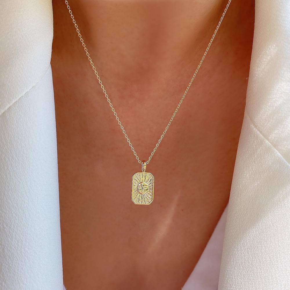 ネックレス・ペンダント Square Stone Sunburst Necklace Amazon.com: Square Sun Burst Square Charm Necklace 18K Gold