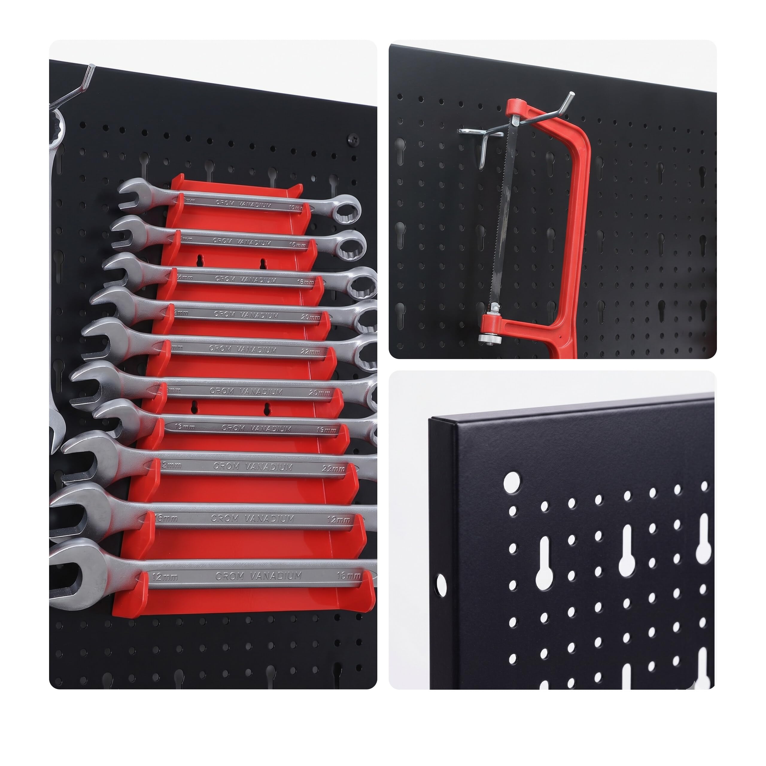 Relaxdays Panel para Herramientas 3 Paneles Perforados 60x40 cm Metal Negro/Rojo