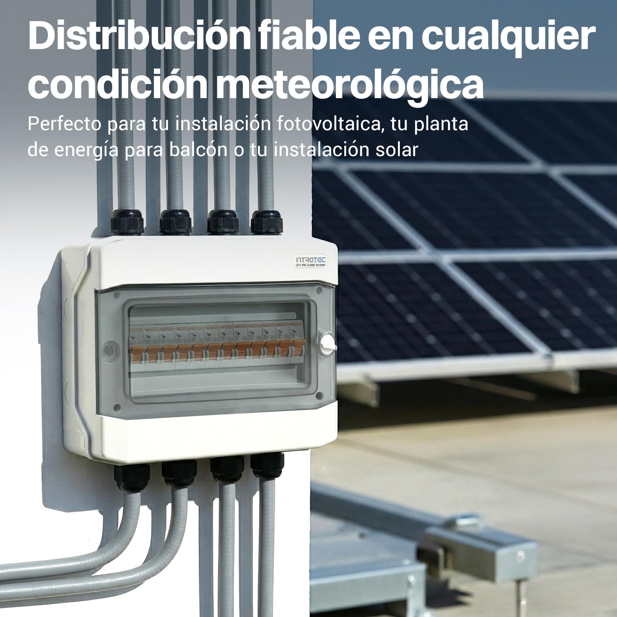 Intratec Caja de Distribución Superficie 1 Fila IP65 – Cuadro Eléctrico para 12 Módulos DIN – Caja de Subdistribución Estanca para Exterior Garaje – 400VAC 1500VDC, 318 x 259 x 144 mm - 5 Pack