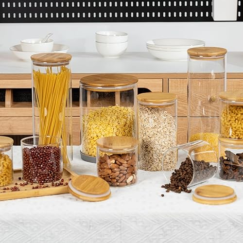 Miniatura 7 de Tarros de almacenamiento herméticos cilíndricos rectos de 70 onzas con tapa de bambú, juego de 3 tarros de vidrio, recipiente de cocina para fideos,