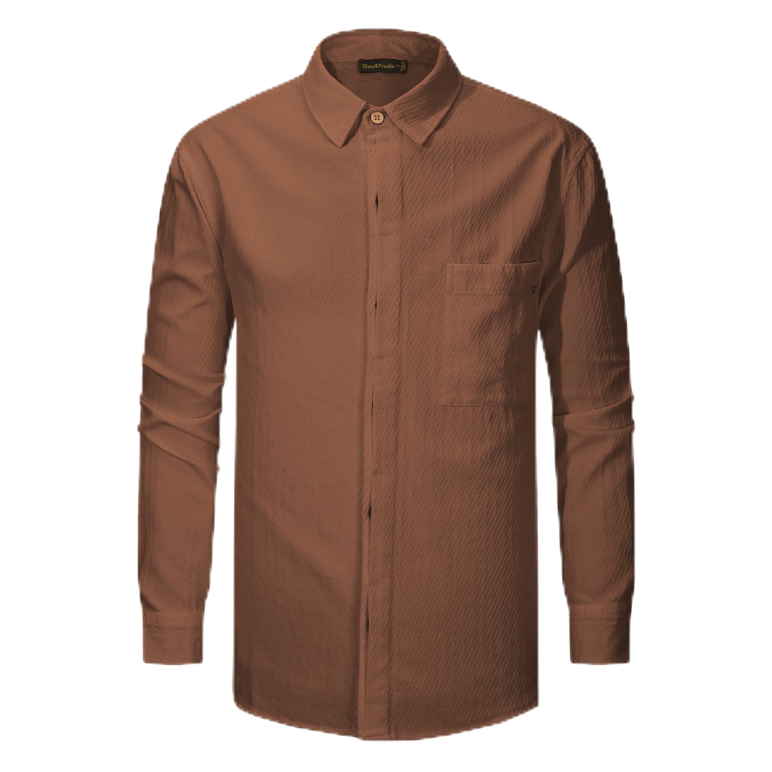 Ross&Freckle Mens Casual Long Sleeve Cotton Linen Shirts with Pocket Dress Shirt for Men with Pocket