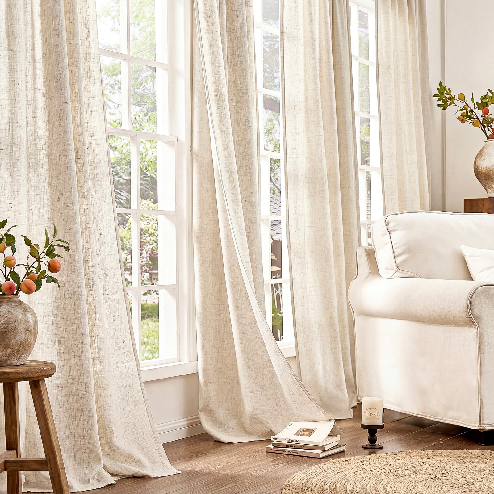Amazon.com: jinchan Beige Linen Blend Curtains 96 Inches Length 2