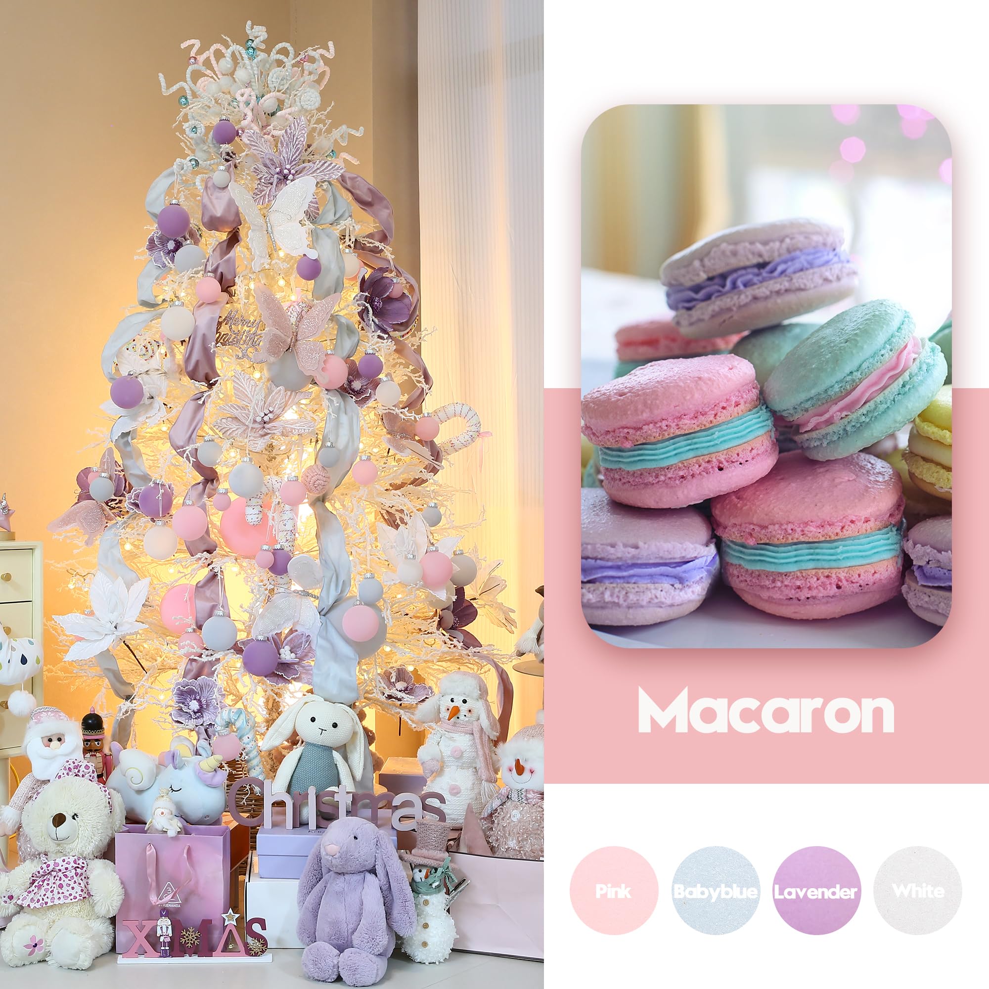 Sea Team 32 Boules Noël Velours incassables multitaille Rose | Boules en velours floqué incassable, parfaites pour sapin, couronne, guirlande. Idéales pour Noël, mariage, fête.