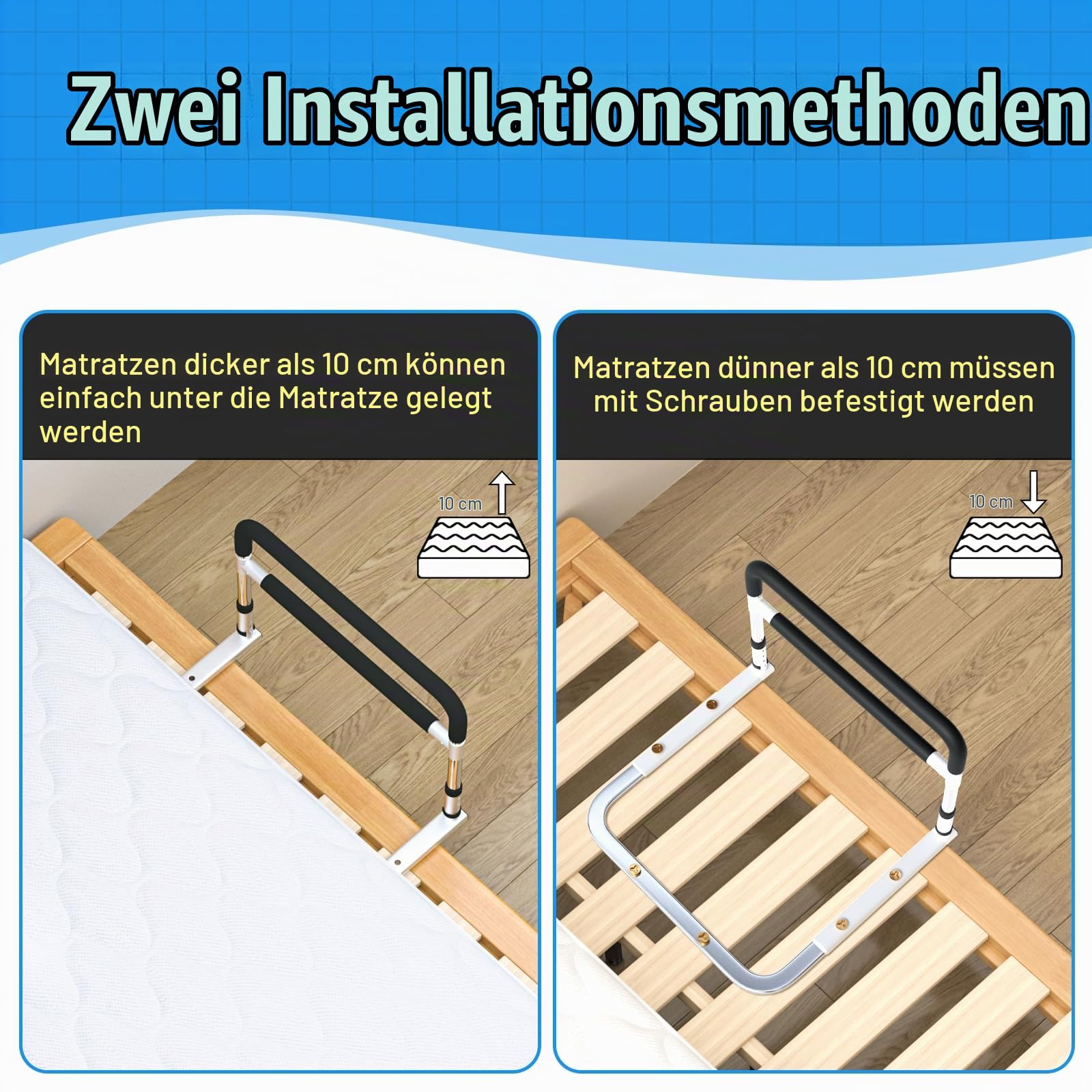 Aufstehhilfe Bett, Bettgitter für Erwachsene, Einstiegshilfe für das Bett, höhenverstellbare Haltegriffe für ältere Menschen, mit einfacher Installation.