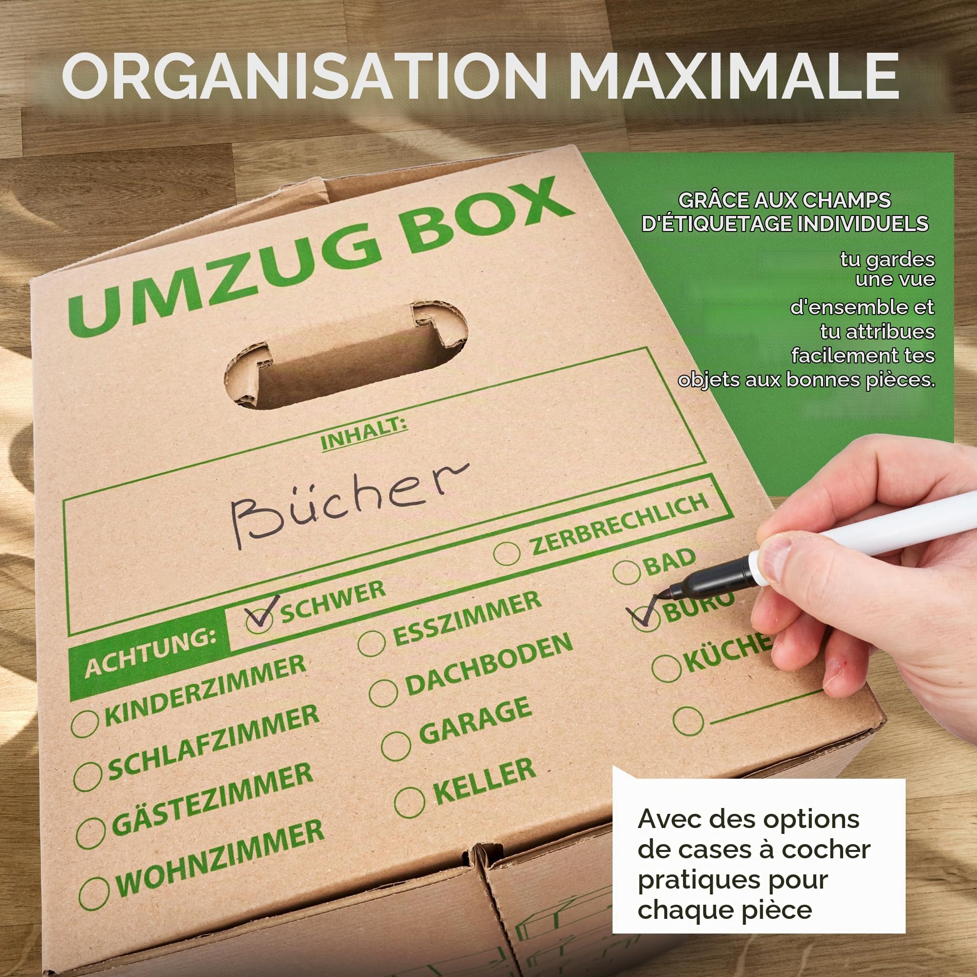 Smiley Pack - Lot de 20 Cartons de Déménagement Robustes - Extra Larges et Réutilisables - Charge Maximale : 40 kg - Avec Boîte en Carton - Carton de Déménagement Robuste avec