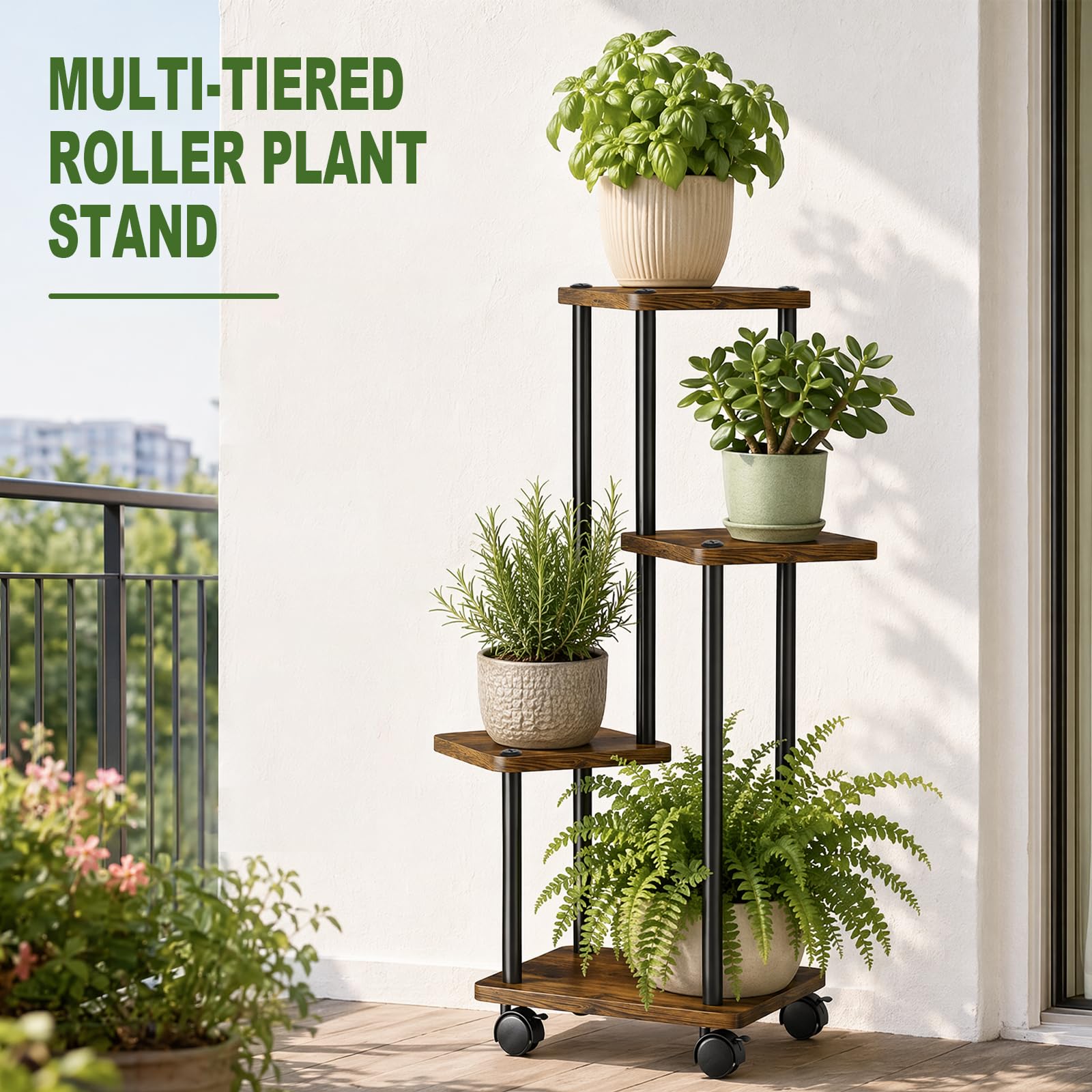 Support Plantes Intérieur À 5 Niveaux à roulettes, Porte Plante Intérieur, Étagère Plante En Métal Brun pour Intérieur Salon Jardin Extérieur, Marron (Sans Plantes)