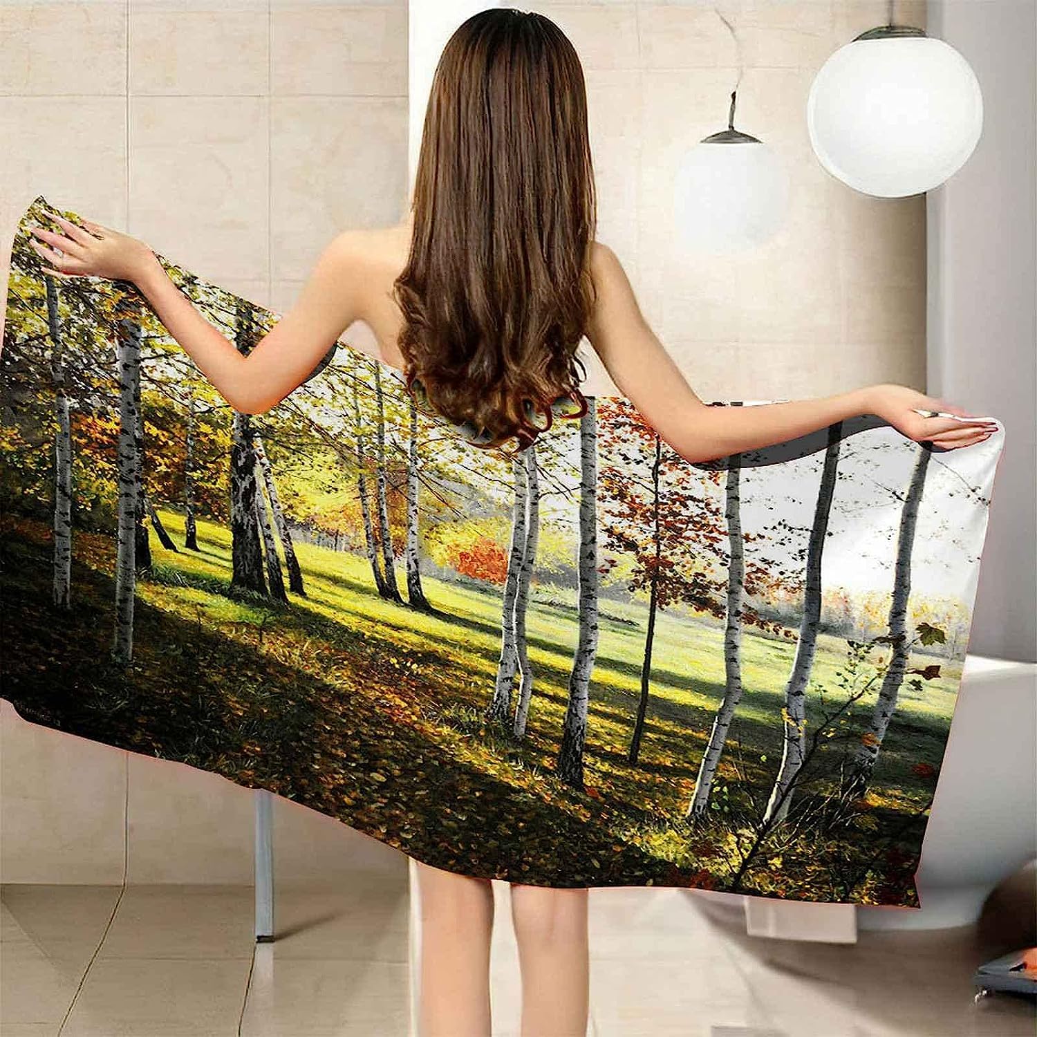 Serviette De Plage 3D Paysage De Forêt Verte, Serviette De Bain XXL 150 X 200 Cm Microfibre À Séchage Rapide, Serviettes De Plage Enfant Femme Homme Drap De Plage pour Natation Picnic -8F8C