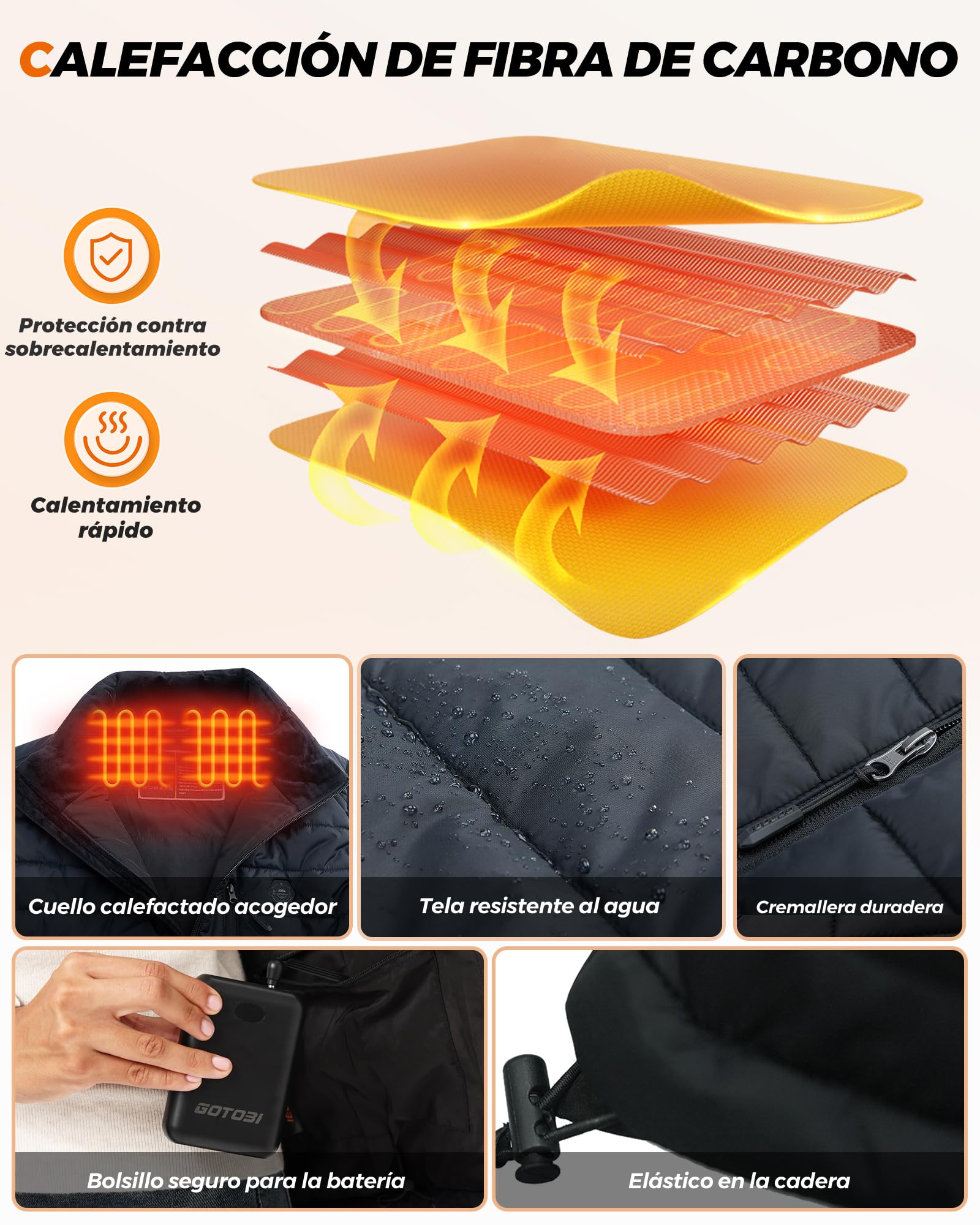 Chaleco Calefactable Hombre con Bateria de 16000mAh - Chaleco Calefactable con 9 Zonas de Calefacción y 3 Temperaturas Ajustables, Chaleco Calefactable para Actividades al Aire Libre