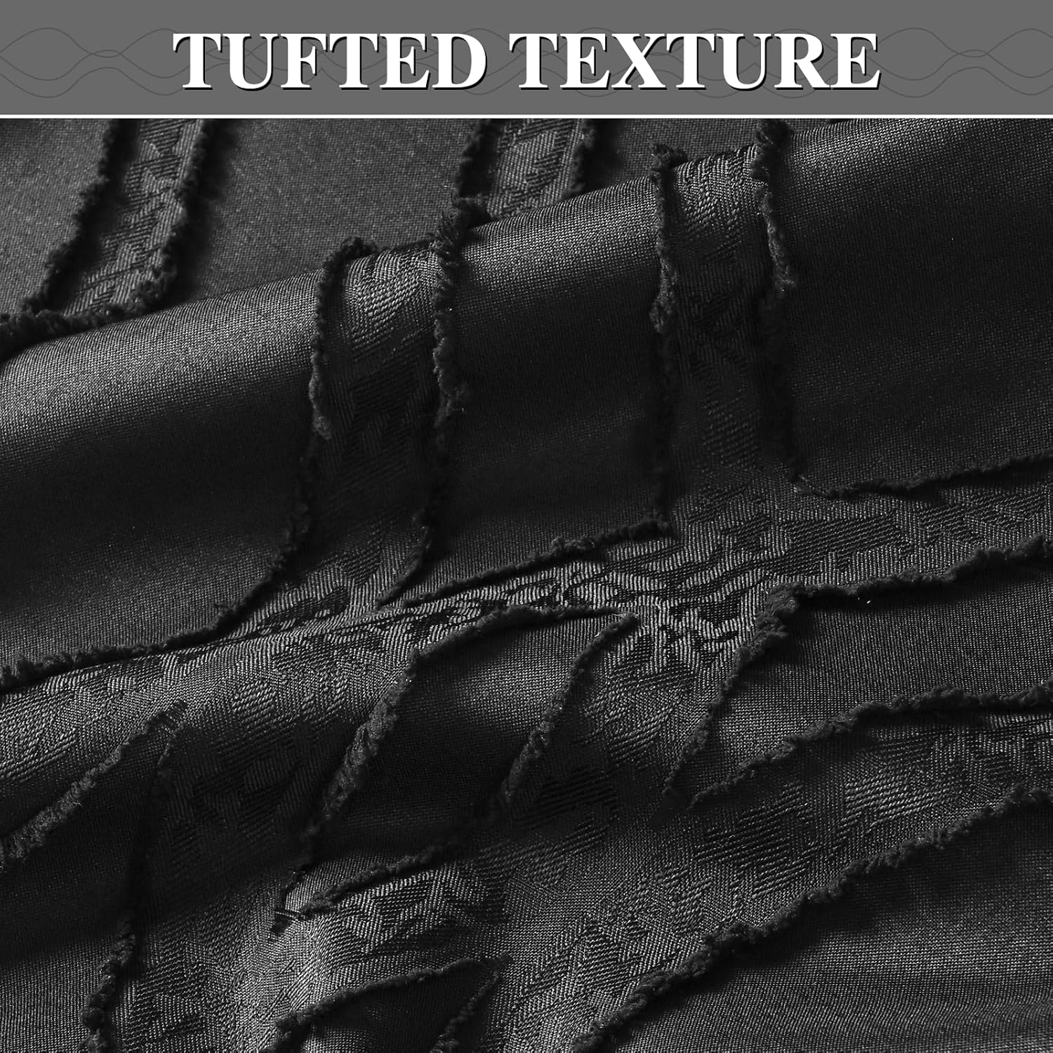 Yinhua No Hook Shower Curtain with Snap in Liner Set, Tufted Waterproof Shower Curtains for Bathroom Washable Bath Curtain Hotel Style Curtains with See Through Top Window, Black, 71" W×74" L