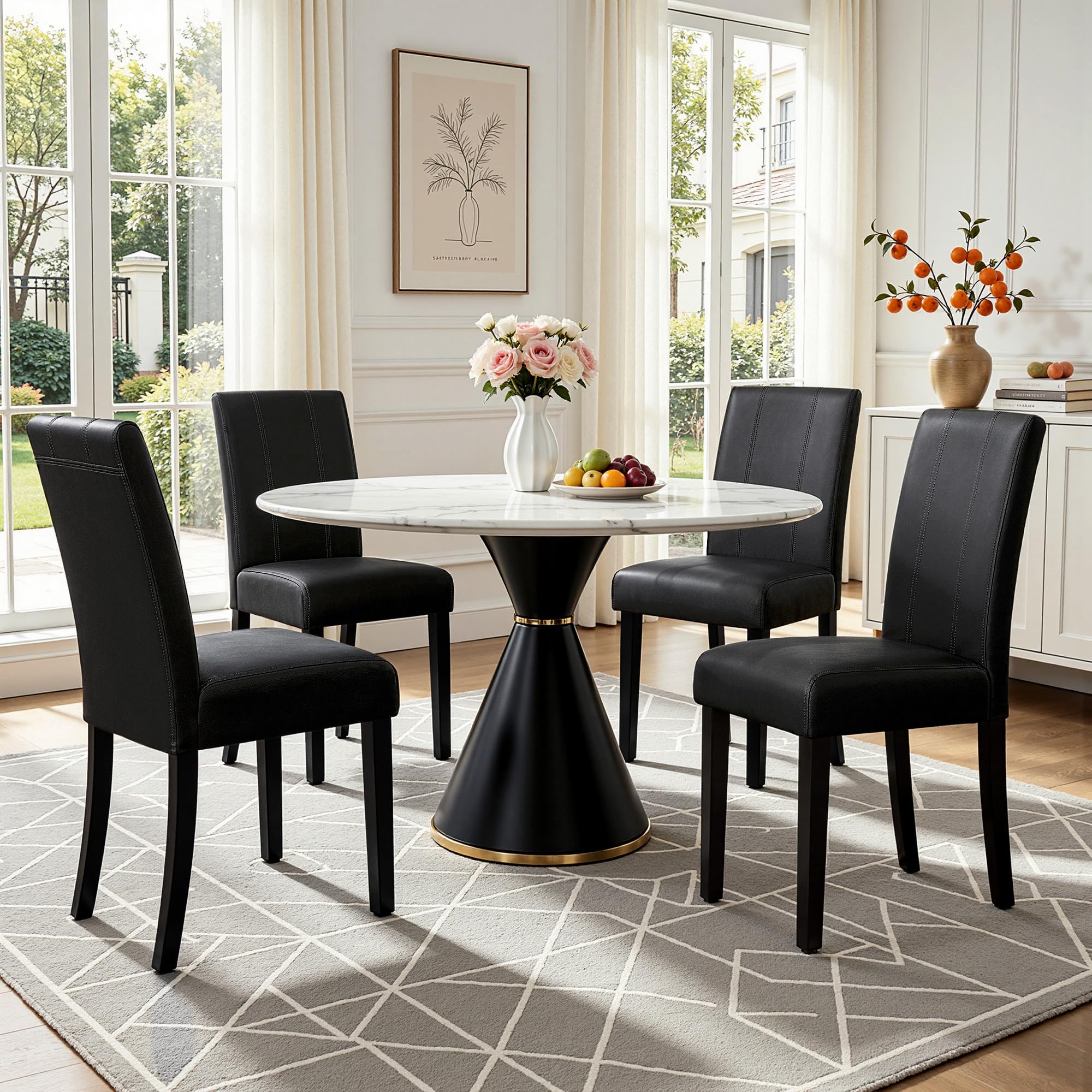 CHUN YI Faux Leather Dining Chairs Set of 4 Black