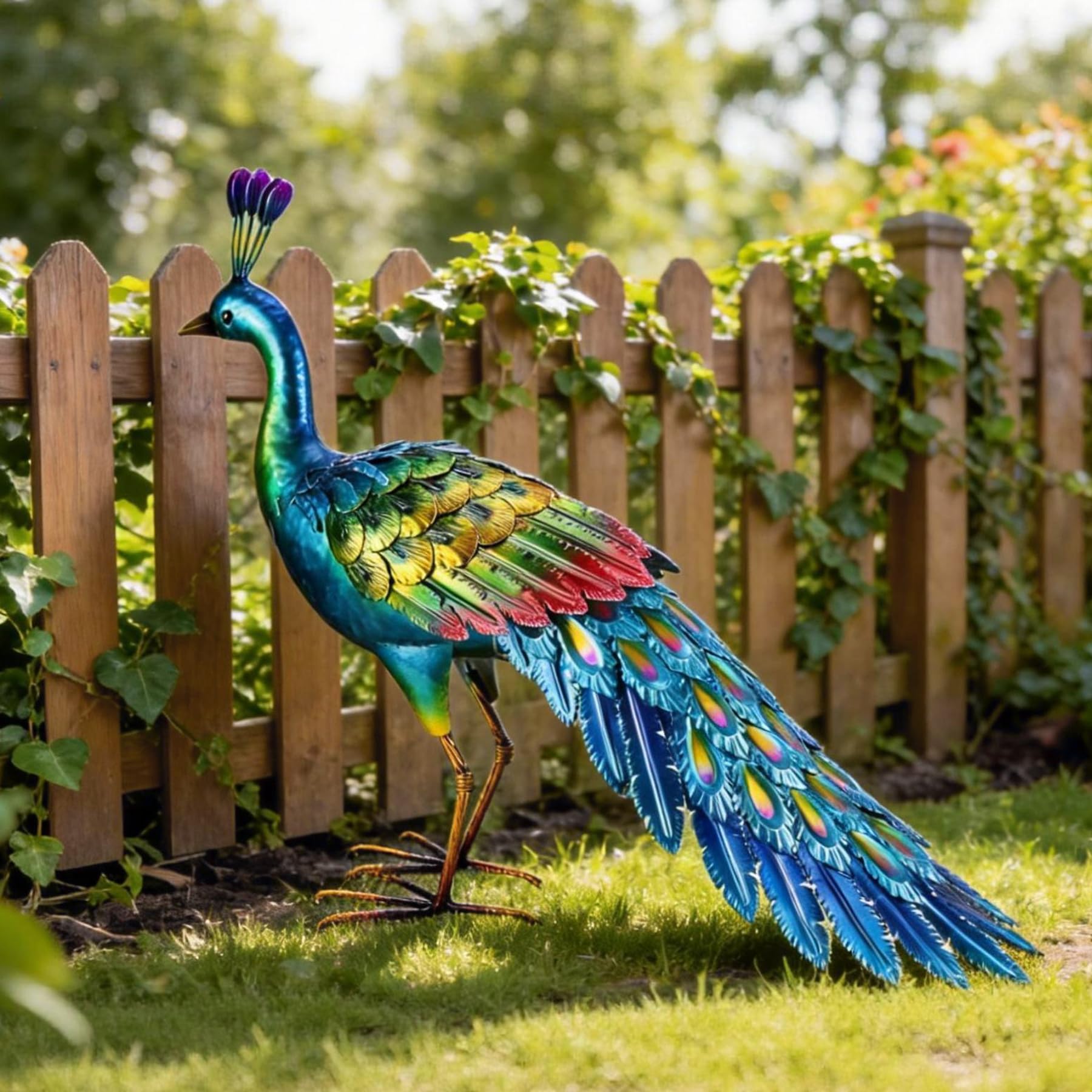 chisheen Statua di pavone in metallo, decorazione artistica da giardino, prato, scultura da esterno, regalo di benvenuto, di compleanno per donne, mamme, nonne