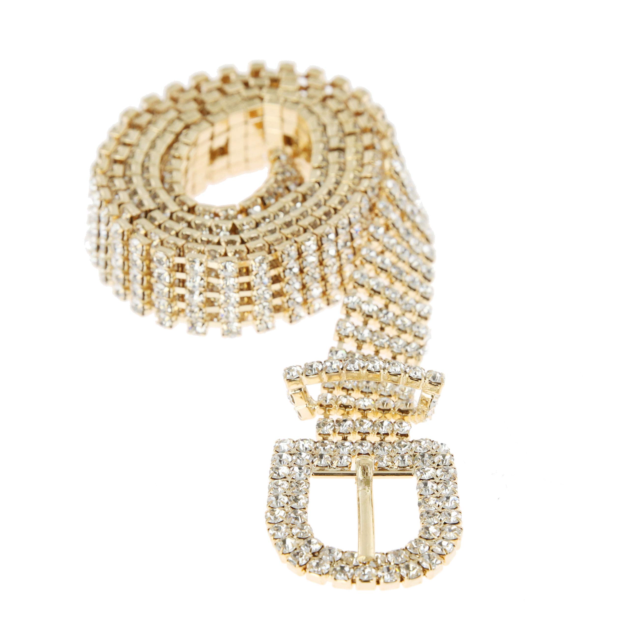 Glitterati 5 Row Chic Women's Fashion Crystal Rhinestone Buckle Chain Belt