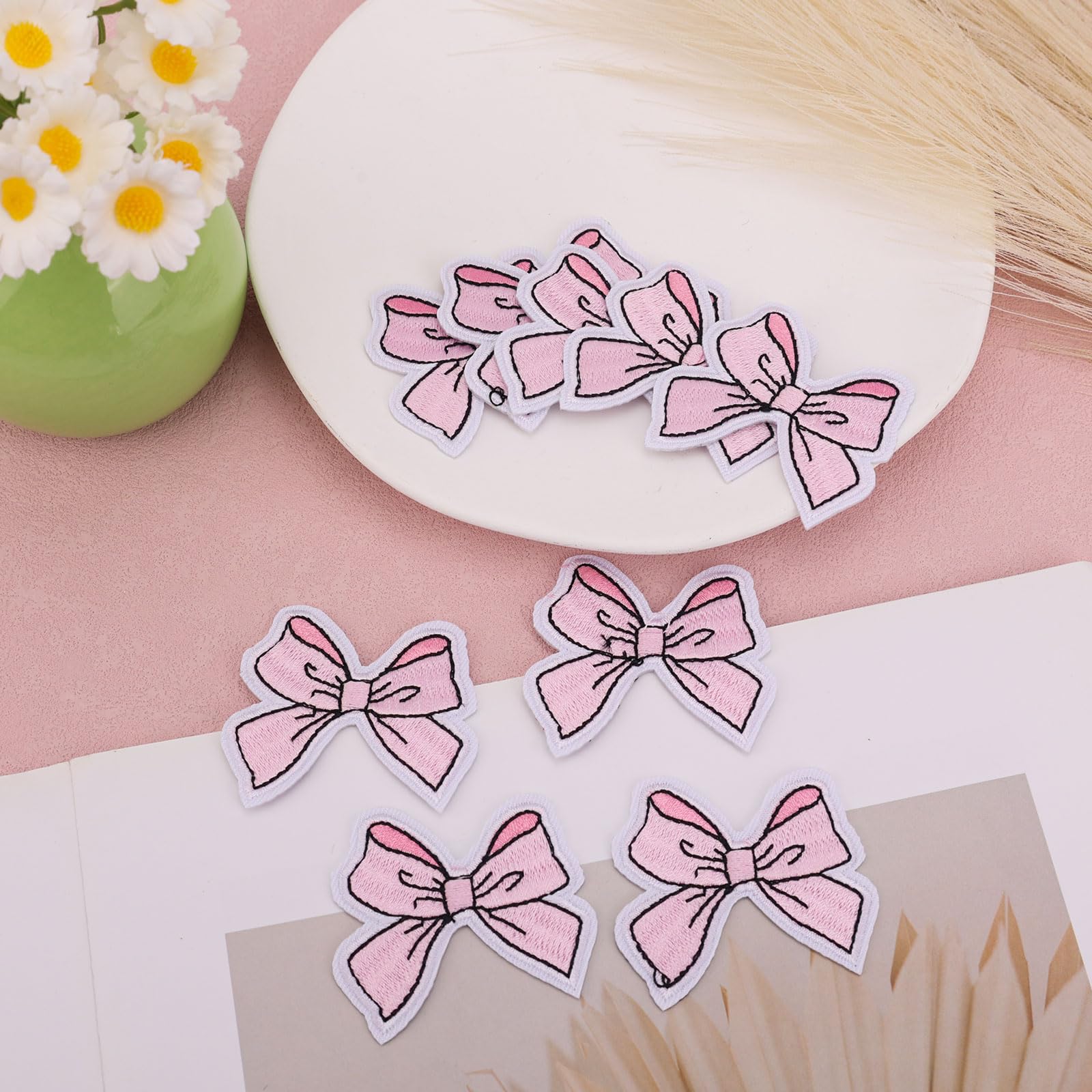 9 Pack Checkered Bow Patches Coquette Iron-On For Clothes, Embroidered Fabric Racing Patches For Jean, Backpack, Hat, Jacket, Girl Decorative Applique (Black