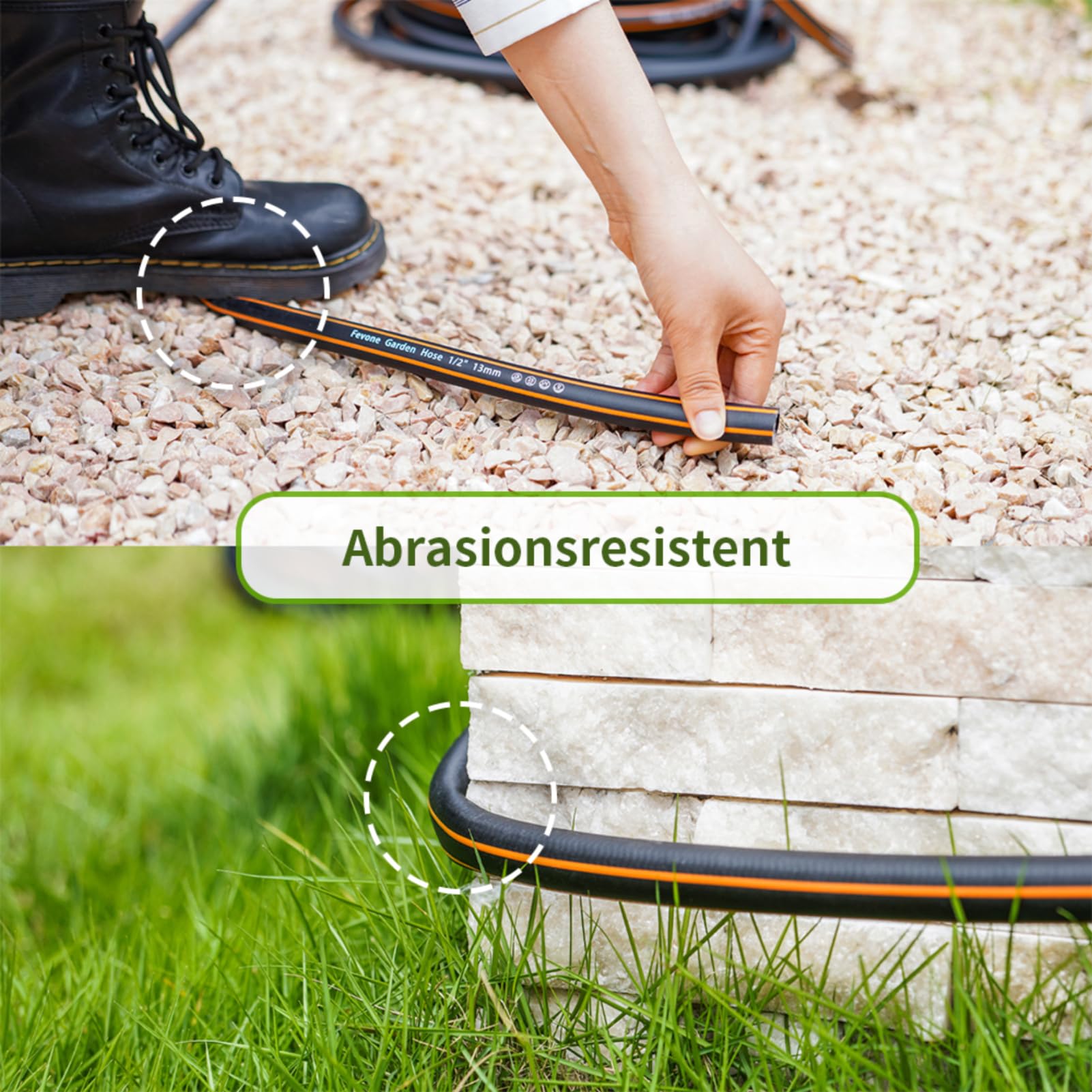 Fevone Gartenschlauch 30m 1/2 Zoll (13mm) Schlauchrohre für Garten 4ly 25 Bar Hochbelastbar Tragbar Außen Kompressor Schlauchleitung Flexibel Robust Gurtbar Schwarz/Orange mit Zubehör