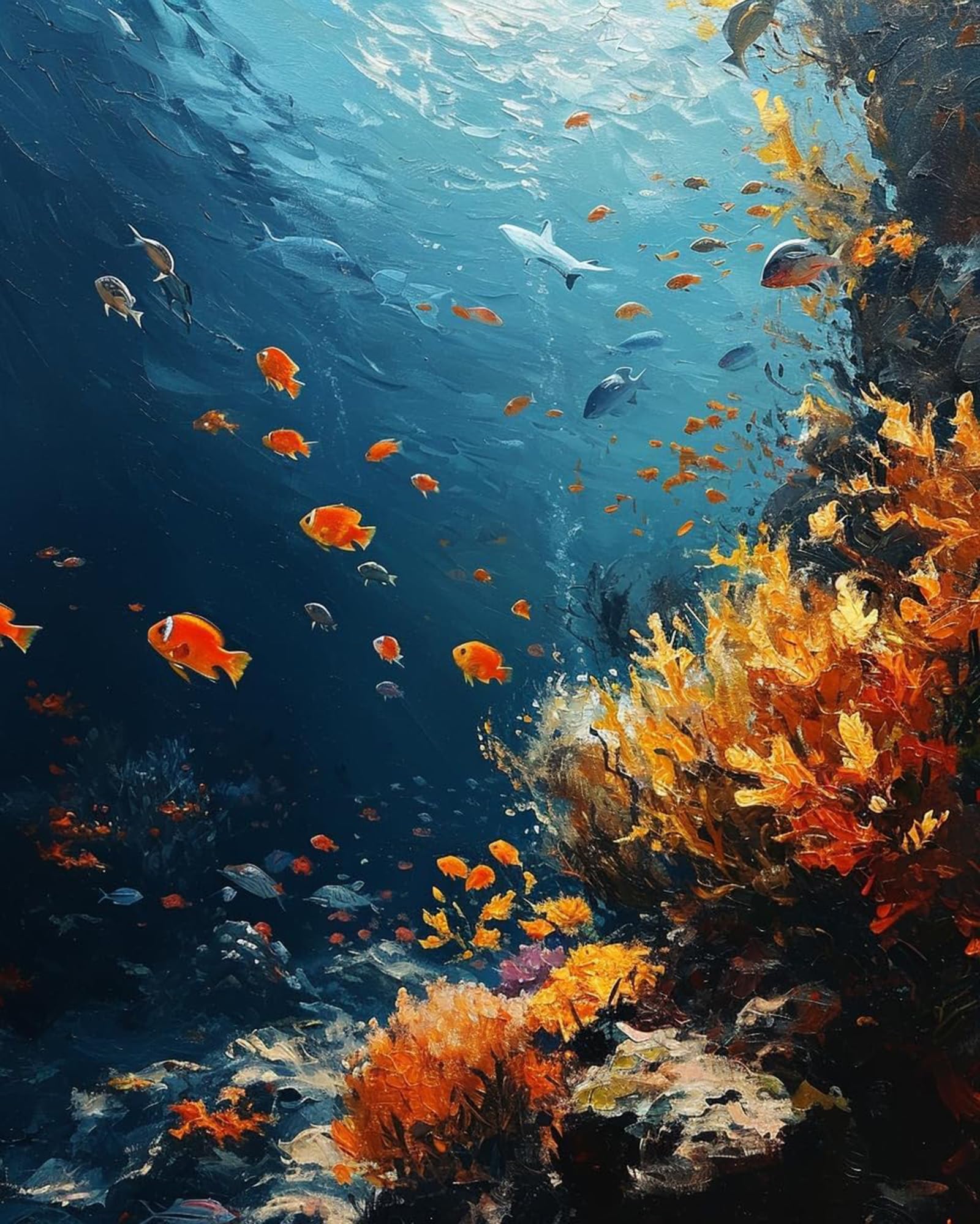 OKSGYTA Paint by Number, Coral Reef with Tropical Fish, Adult Crafts Adults Paint-by-Number Kits, Room Decor Gift for Birthday Festival (16x20 inch,