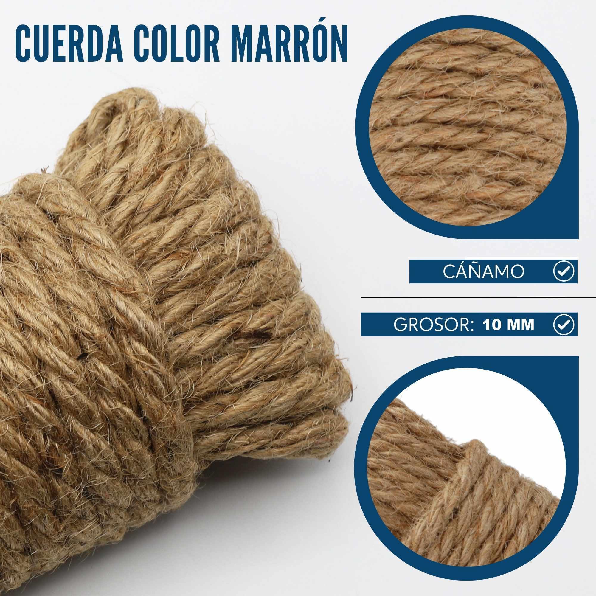TECHZOCO Cuerda de cáñamo Natural, Rollo de Cordel Yute, Cordel cañamo, Cuerda para Bricolaje, Decoración de Muebles, Envoltura, Jardinería, Confección, Artesanía, 20 Metros de Largo x 10 mm Grosor