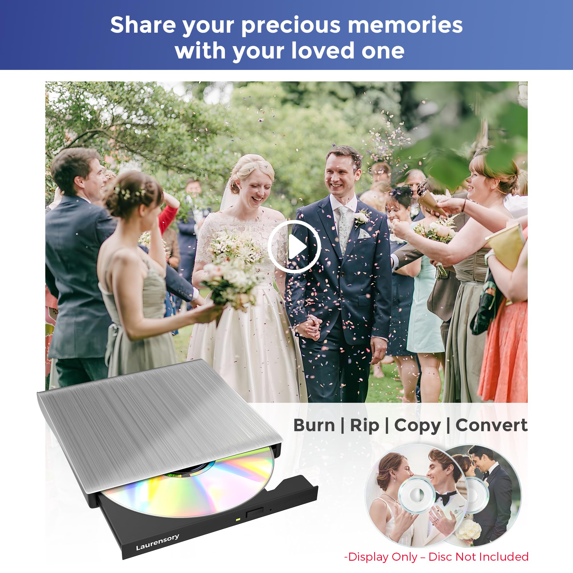 Laurensory Zewnętrzny napęd DVD USB 3.0 typ C USB przenośny odtwarzacz do laptopa CD DVD +/-RW dysk CD ROM nagrywarka nagrywarka CD/DVD kompatybilny z komputerami stacjonarnymi Windows Linux OS Apple