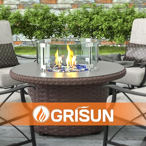 Miniatura 9 de Grisun Vidrio de fuego de colores mixtos para hoguera, 12 pulgada, 10 libras y protector de viento redondo de vidrio para hoguera, 17 x 17 x 6