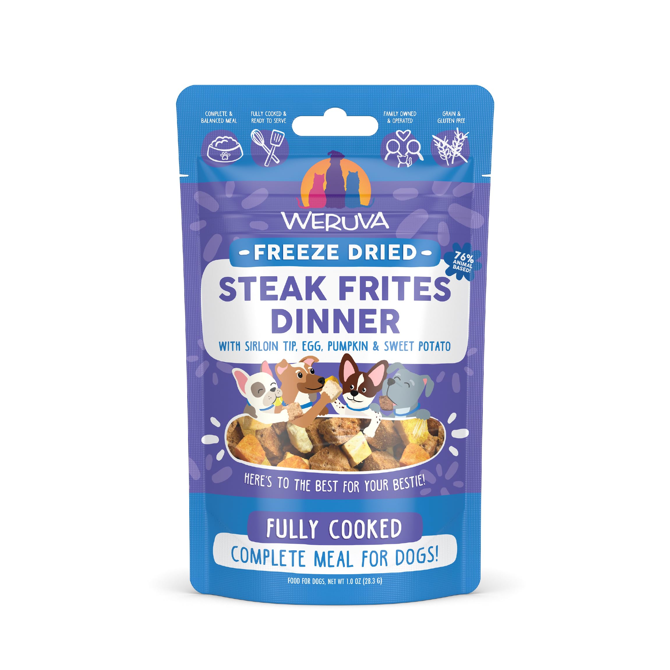 Weruva Dog Freeze Dried, Steak Frites Dinner with Sirloin Tip, Egg, Pumpkin & Sweet Potato, 1oz Bag