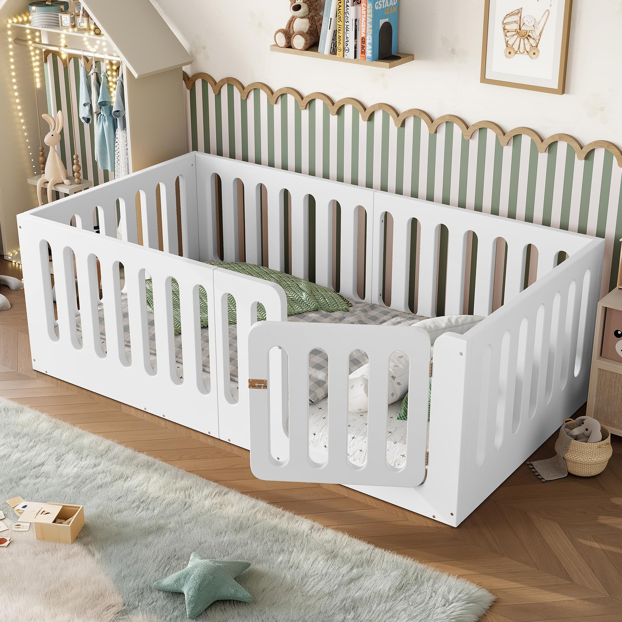 Bellemave Twin Montessori Floor Bed Frame,White
