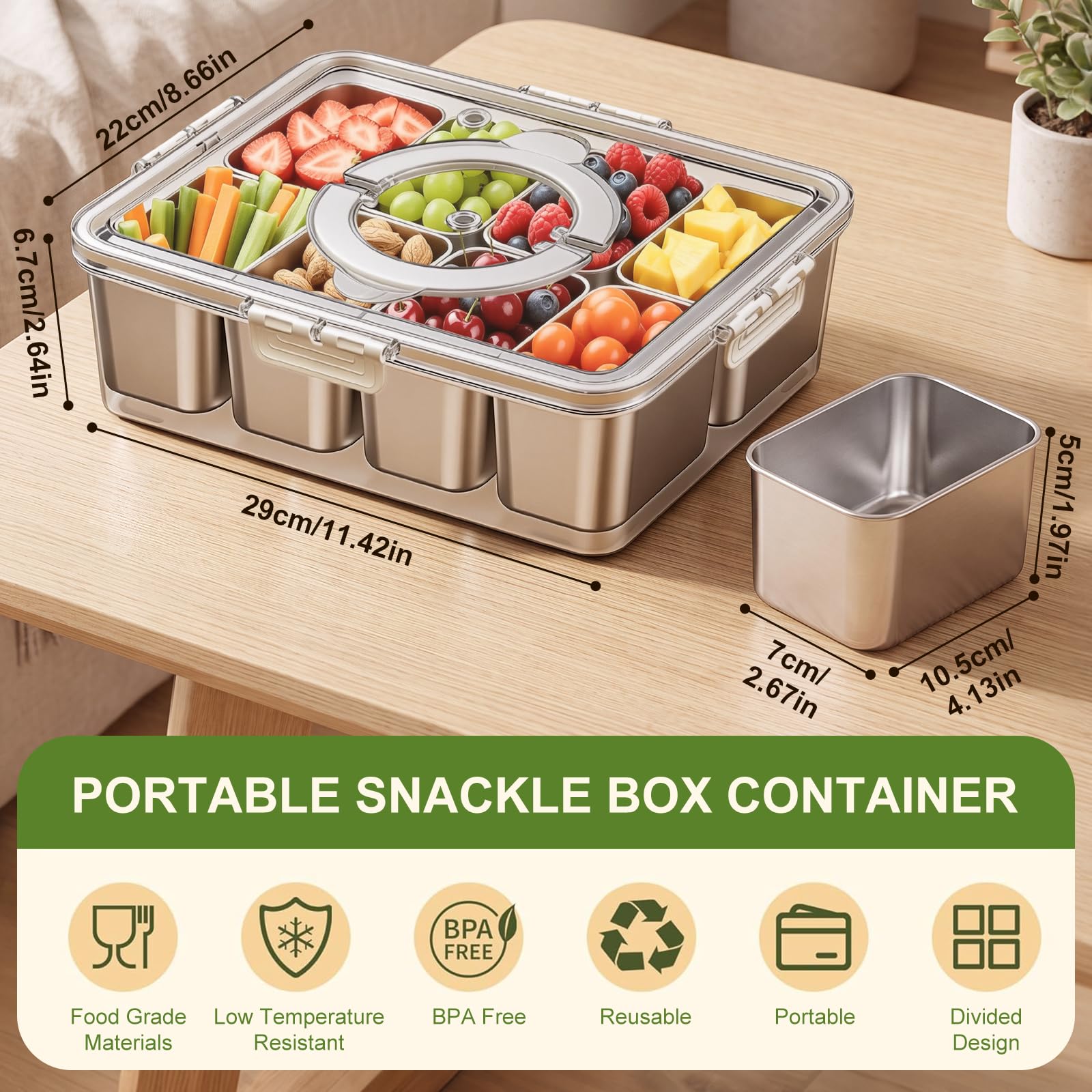 Boîte à Snacks Acier Inox 8 Compartiments, Portable Hermétique