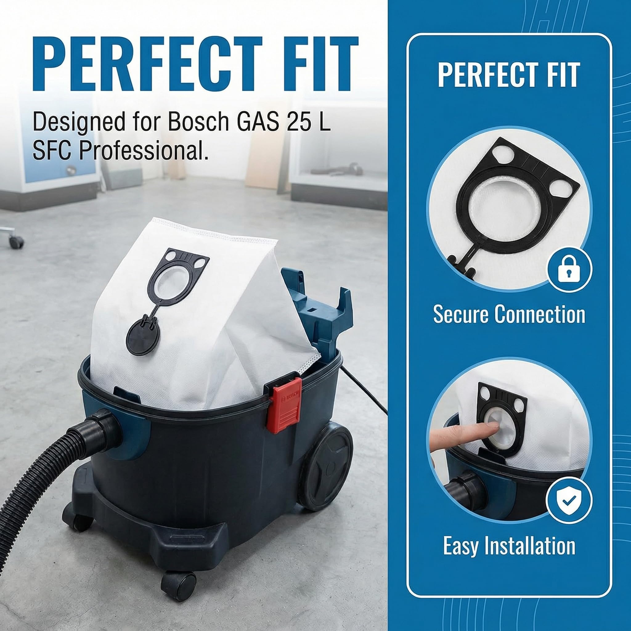 Lot De 15 Sacs D'aspirateur Pour Bosch Gas 25, 50 Vpe Sfc Compatible Avec Bosch Gas 25 L Sfc Professional En Non Tissé Sacs Filtrants Multicouche Haute Résistance À La Déchirure