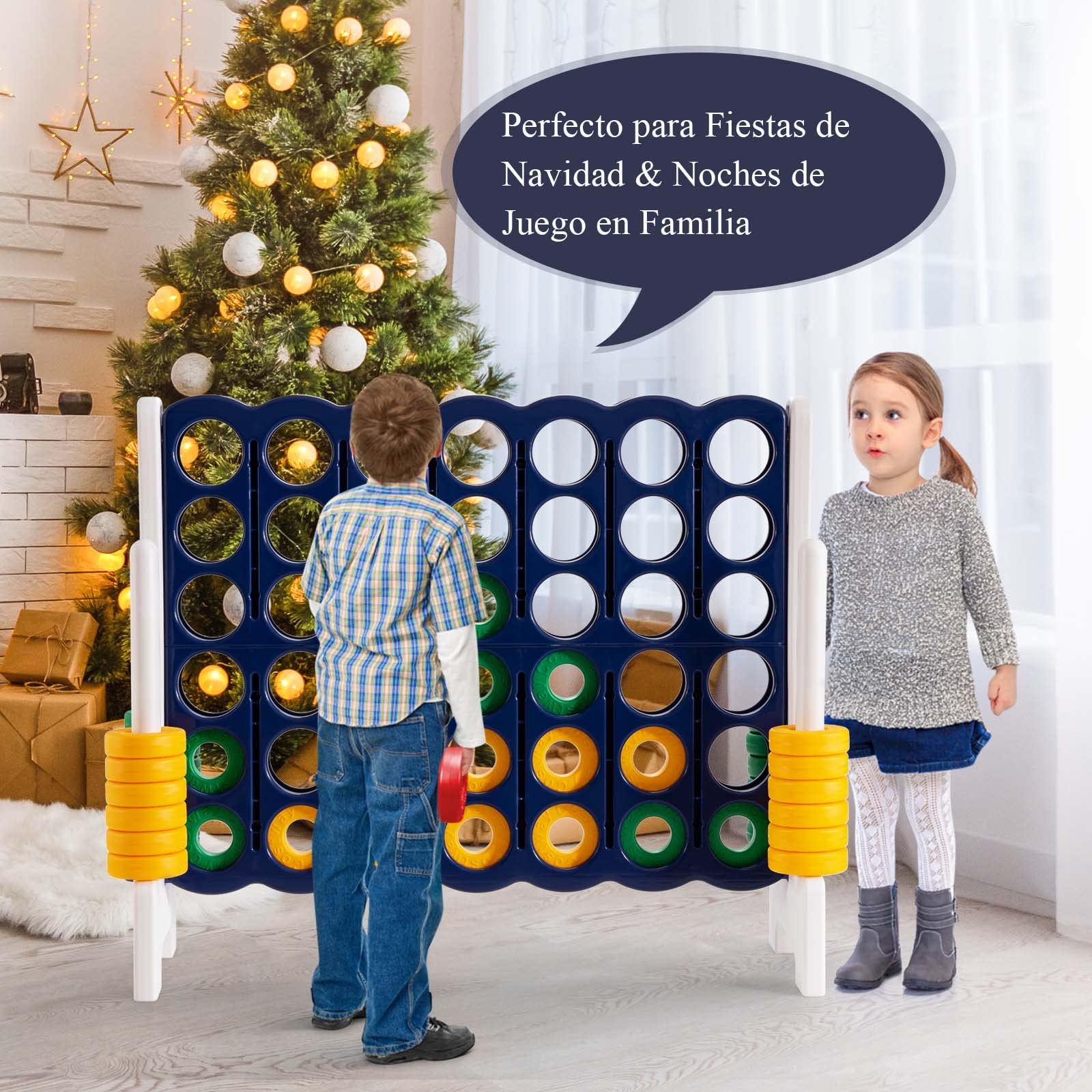 COSTWAY Conecta 4, Juego Gigante 4, Juego 4 en Raya Gigante 42 Anillos Gigantes y Dispositivo de Deslizamiento Rápido (Azul)