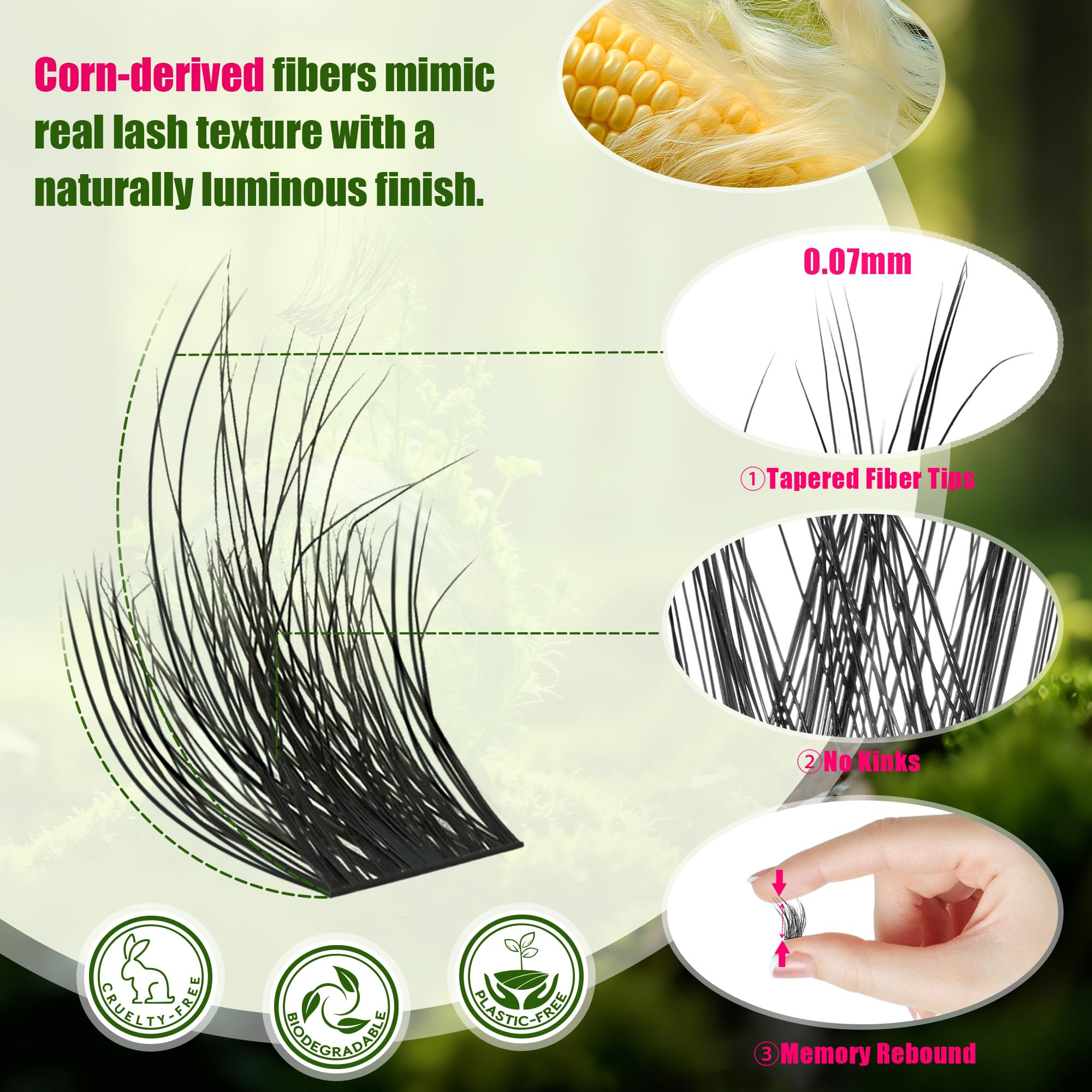 Kit di extension per ciglia da 0,05 mm, naturali e soffici, 432 ciuffetti di ciglia biodegradabili con sigillo di tenuta, ciglia cruelty free, leggere e riutilizzabili
