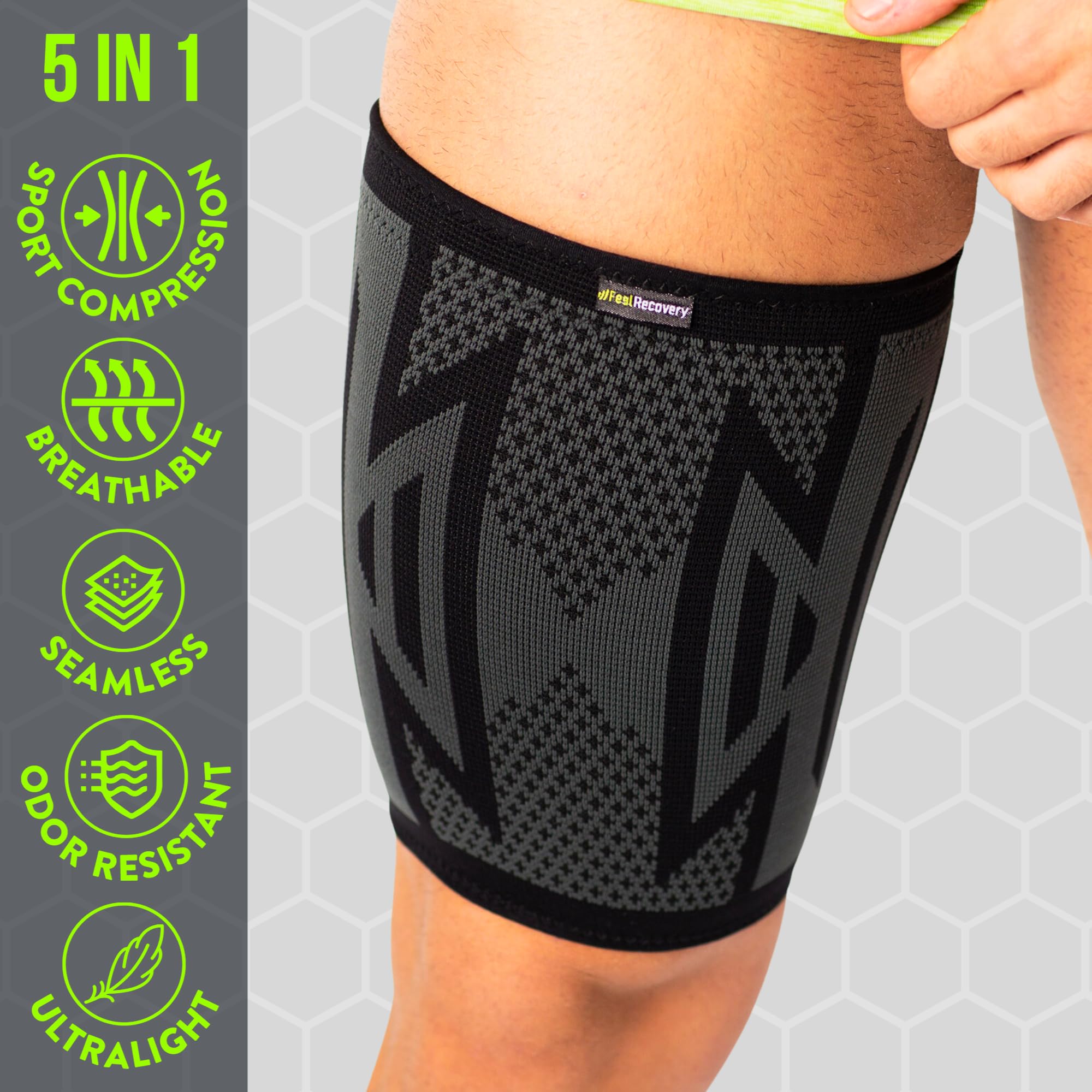 Feel Recovery 2 Stück Oberschenkelbandage für Herren & Damen - Kompression Oberschenkel Bandage für Kniesehne, Quad & Leistenschmerzen, Muskelfaserriss & Krämpfe - Atmungsaktiv & Rutschfest